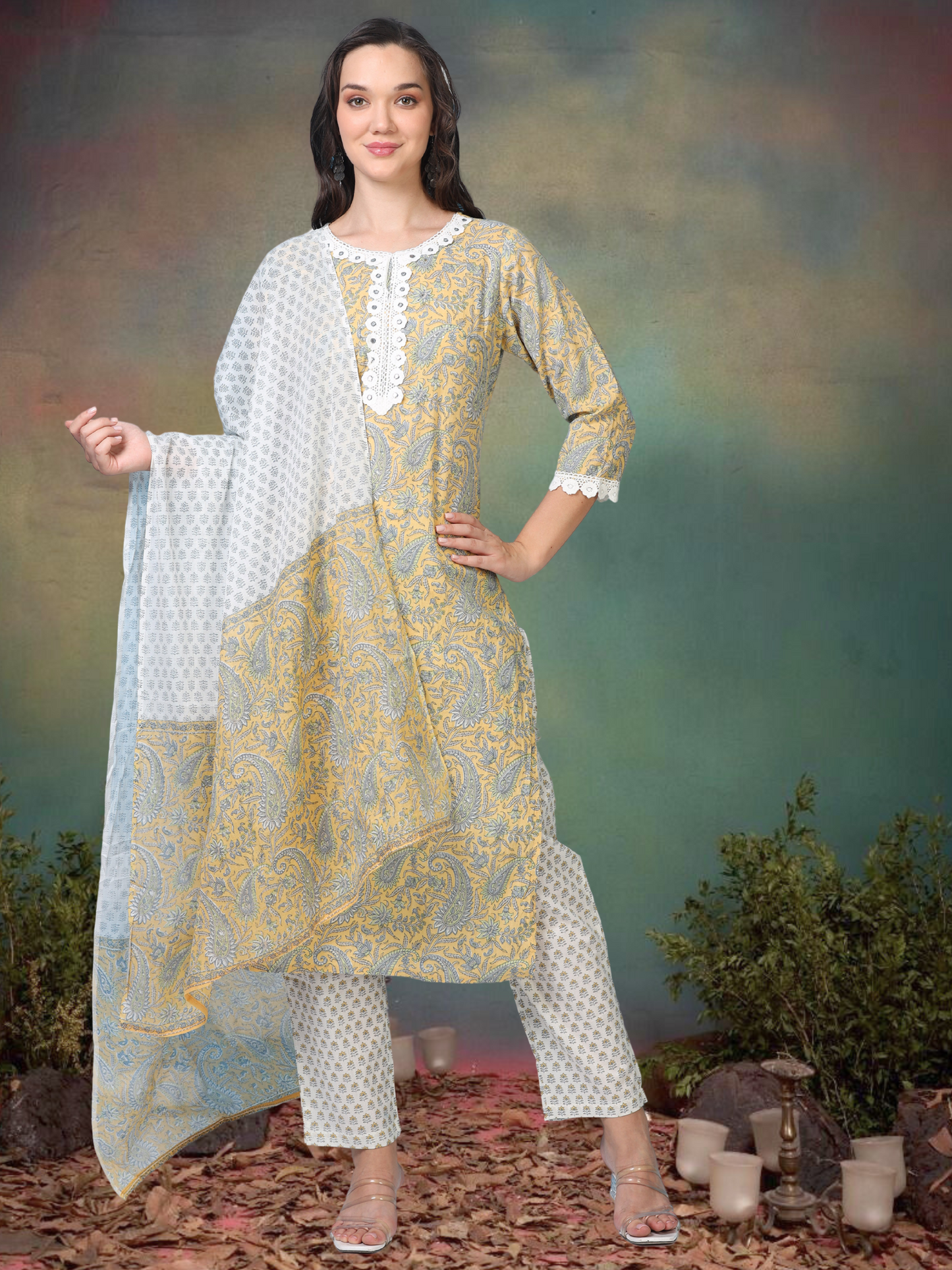 Mosaic Masti – Yellow Printed Cotton 3-Piece Set (2TP-4-C21)