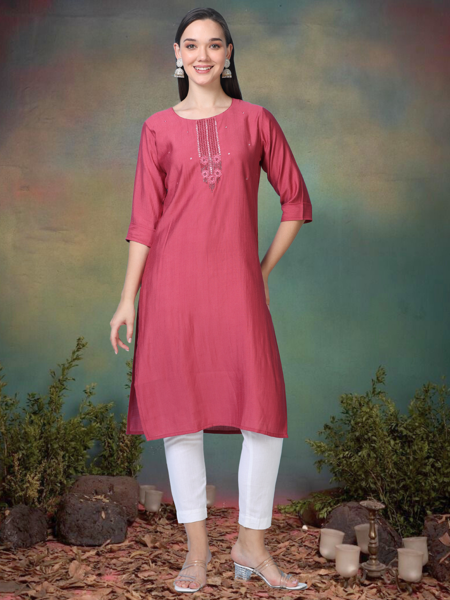 Red Radiance – Mirrorwork Cotton Kurti (1JD-2-A8)