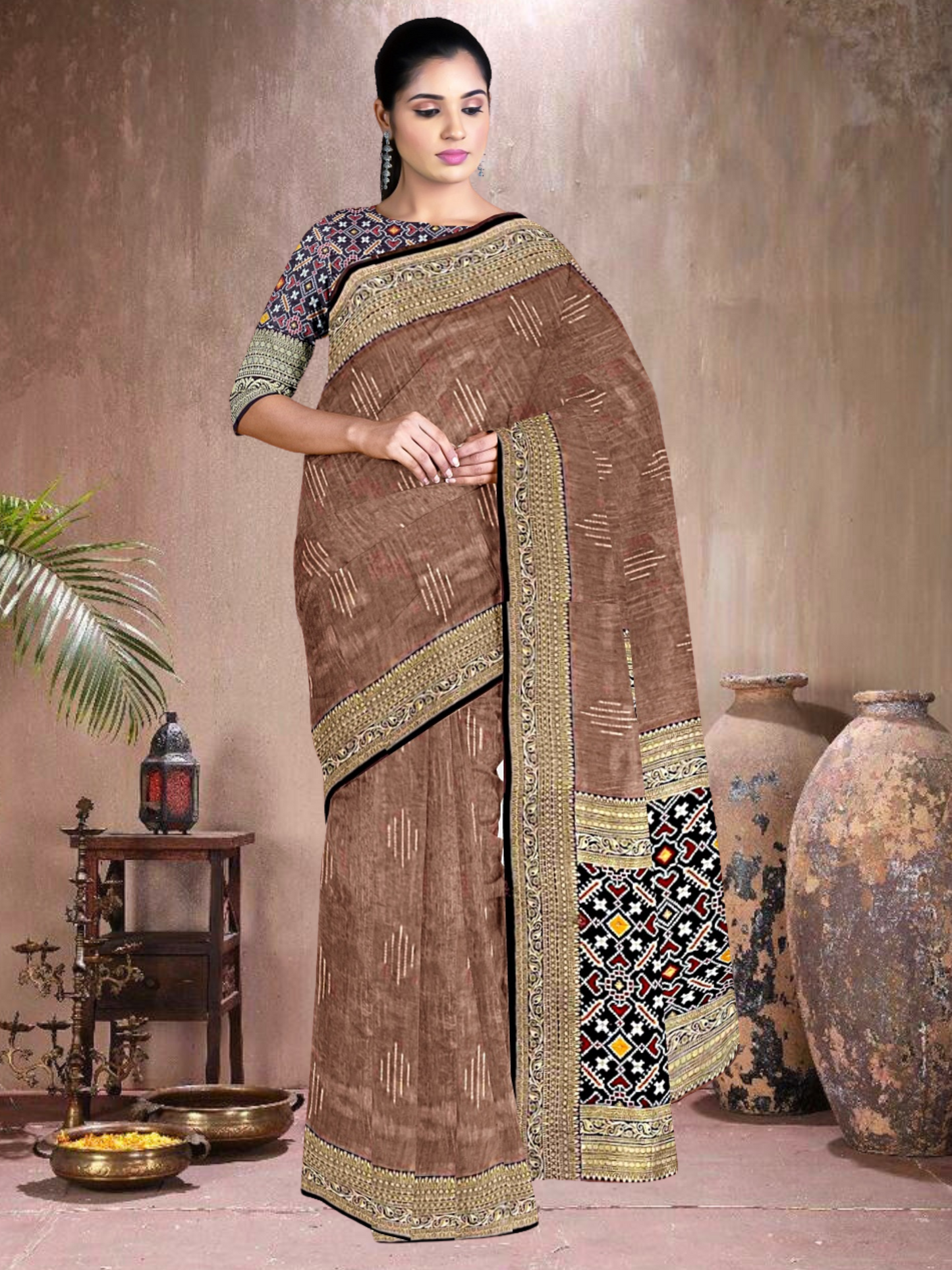 Brown-Navy Elegance – Tussar Silk Saree (BR-NB-K20F15)