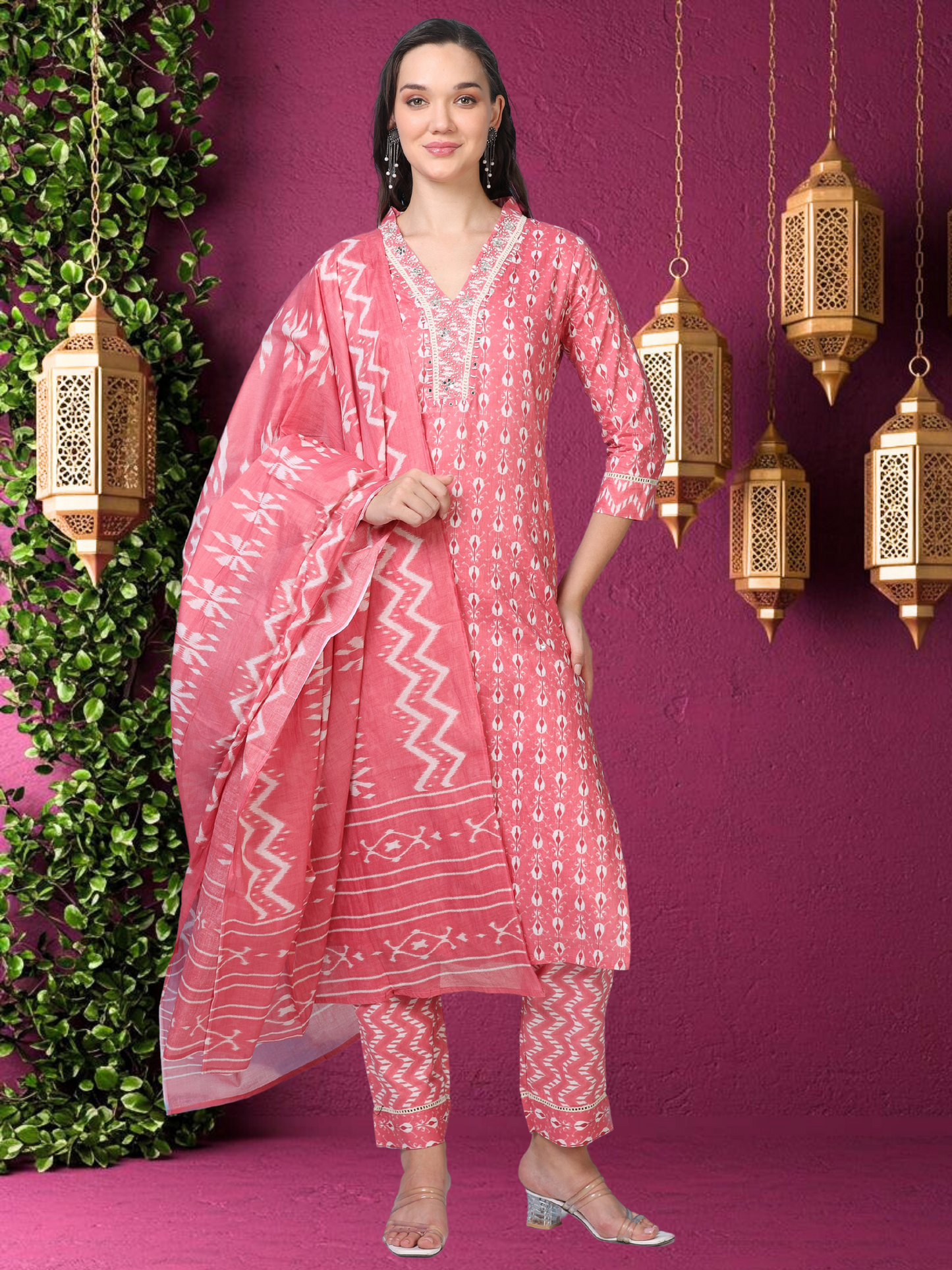 Pink Parade – Handworked Printed 3-Piece Set (2DF-2-C16)