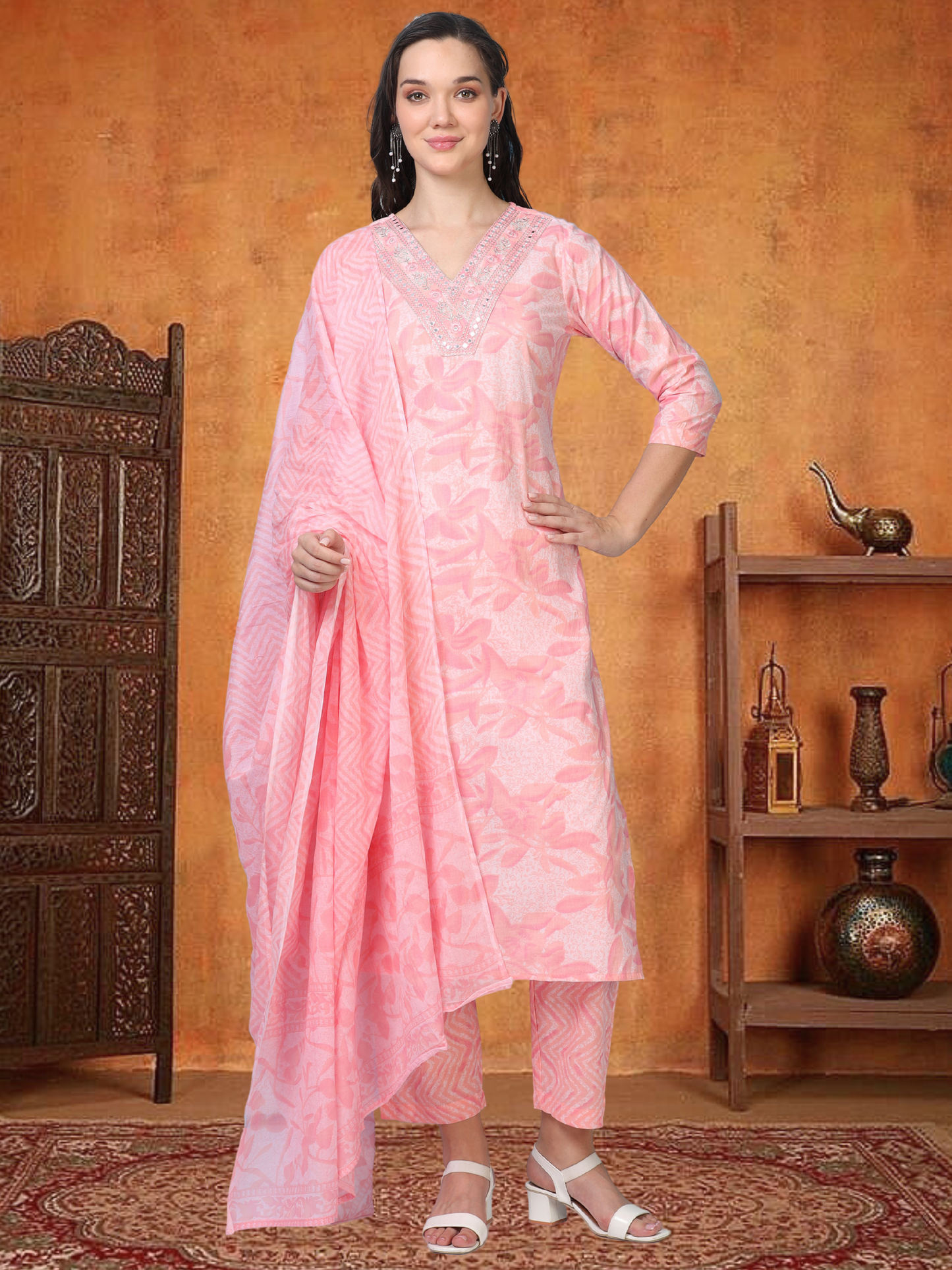Rosy Reverie – Light Pink Printed 3-Piece Set (2DF-2-C15)