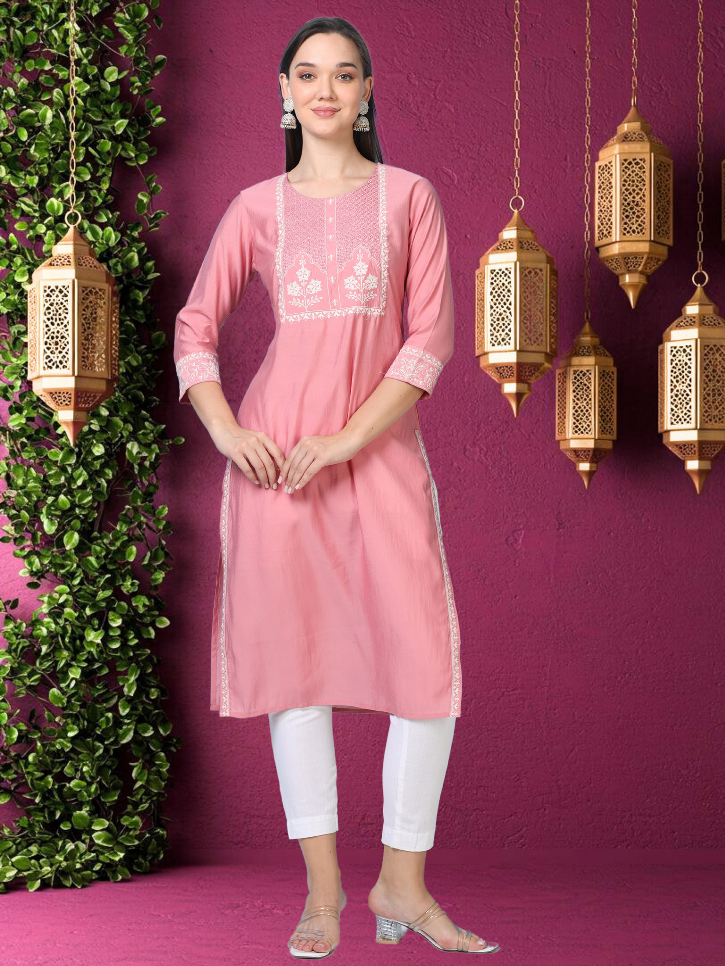 Blush Thread – Light Pink Cotton-Blend Kurti (2AA-2-A1)