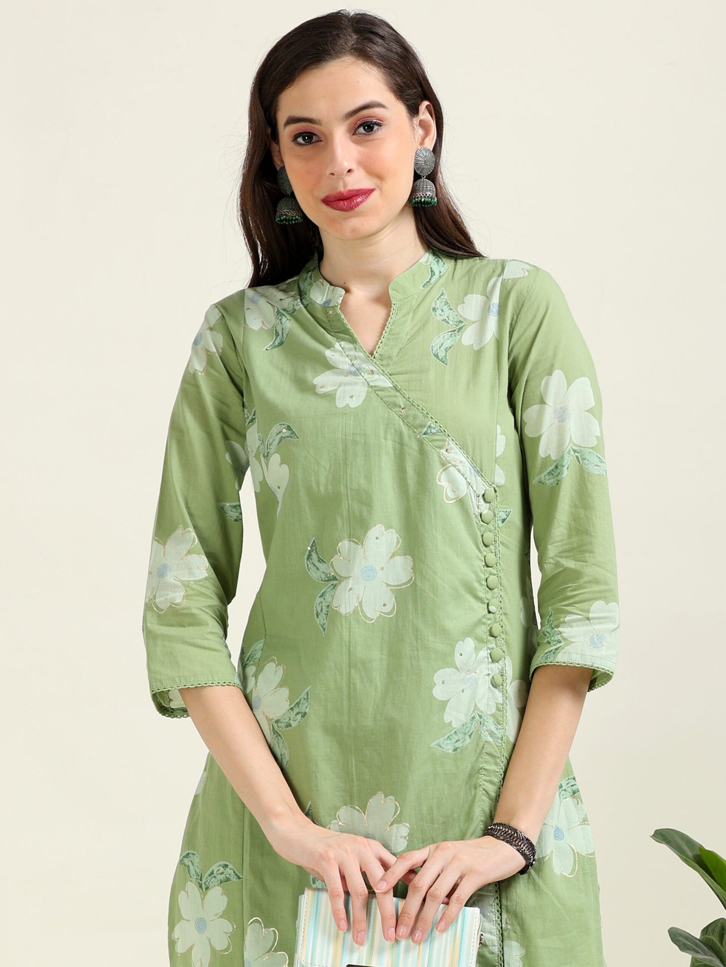 Seafoam Simplicity – Angrakha Sea-Green Cotton 2 piece set (2FW-5-B17)