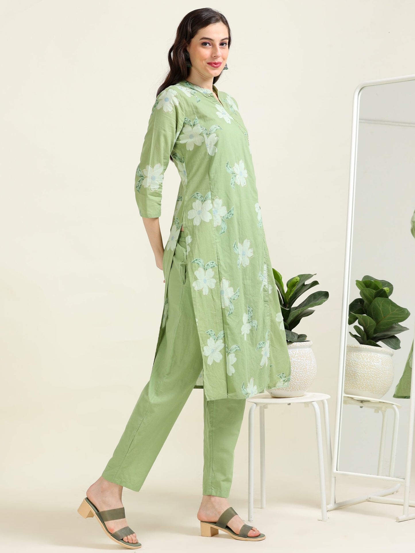 Seafoam Simplicity – Angrakha Sea-Green Cotton 2 piece set (2FW-5-B17)