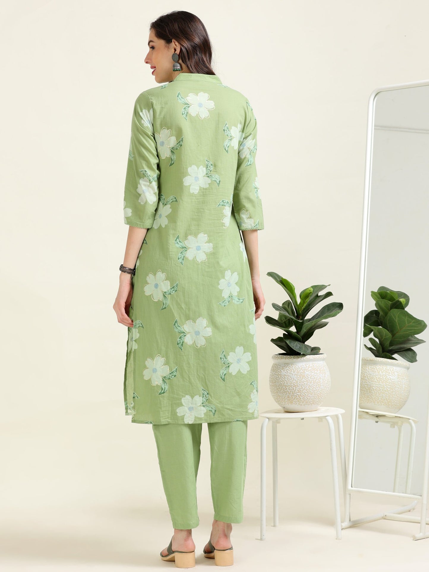 Seafoam Simplicity – Angrakha Sea-Green Cotton 2 piece set (2FW-5-B17)