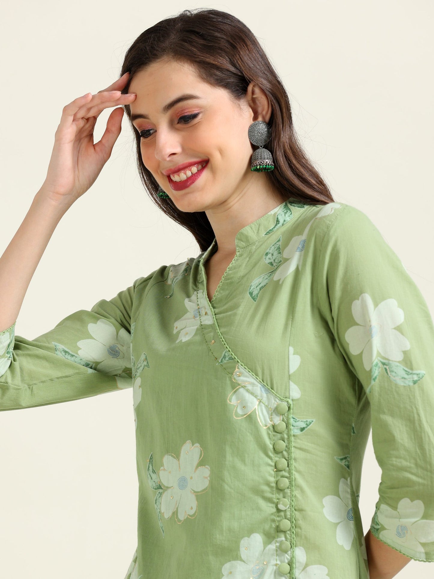 Seafoam Simplicity – Angrakha Sea-Green Cotton 2 piece set (2FW-5-B17)