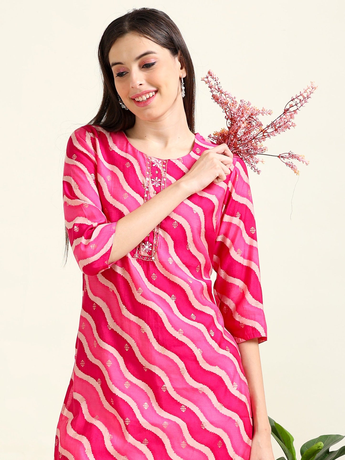 Pink Leheriya College Charm – Silk Blend Straight Kurti (2AA-2- A11)