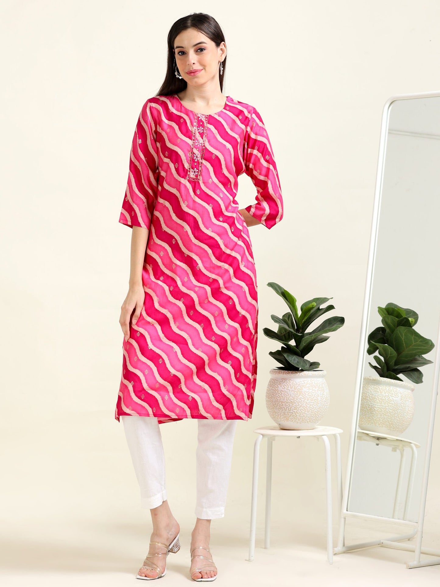 Pink Leheriya College Charm – Silk Blend Straight Kurti (2AA-2- A11)