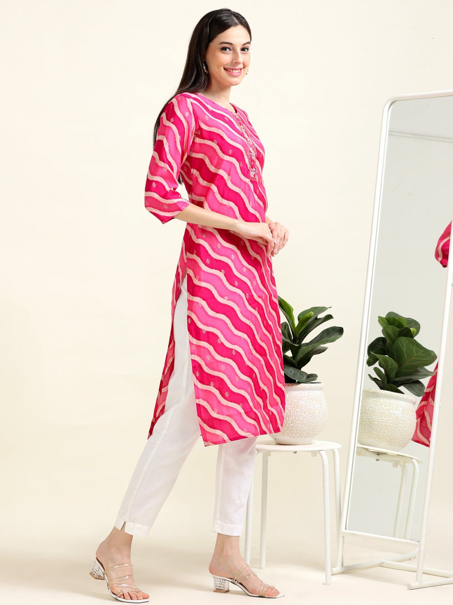 Pink Leheriya College Charm – Silk Blend Straight Kurti (2AA-2- A11)