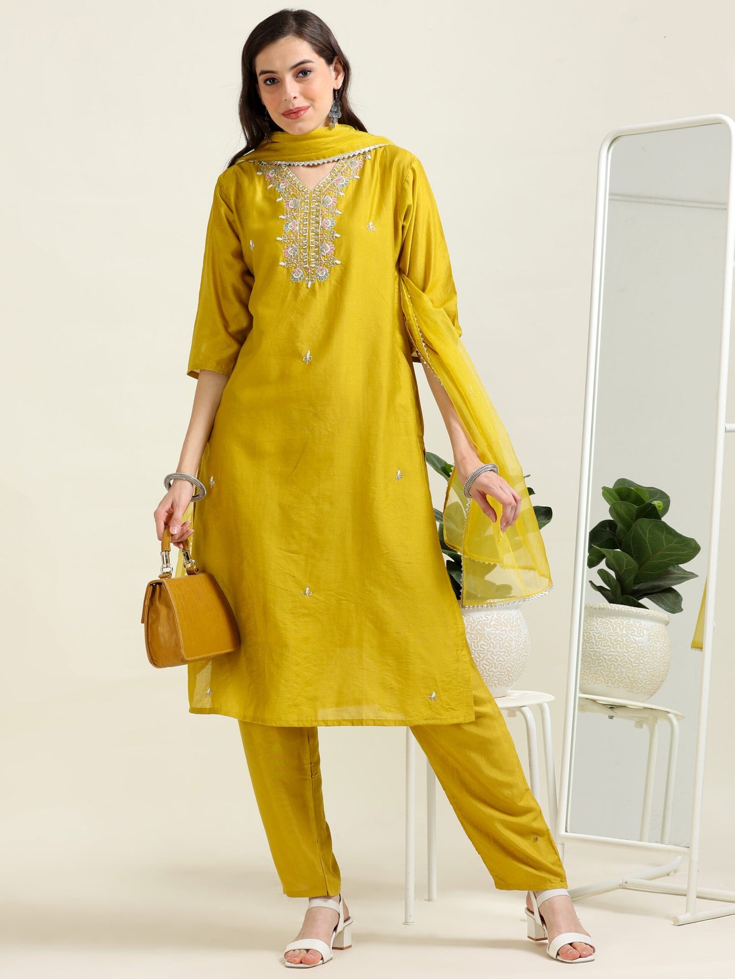 Haldi Glow – Yellow Ochre Pearl Embroidered Suit (2AA-4-C6)