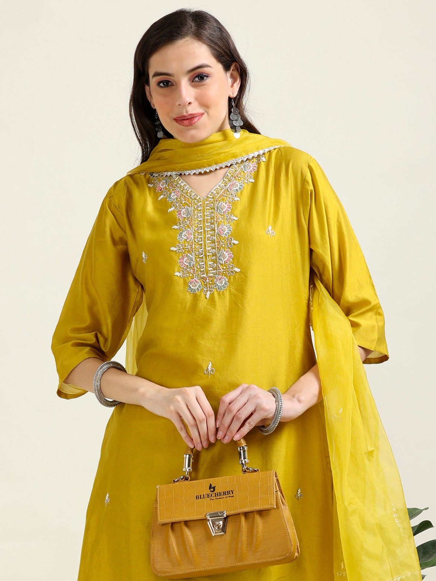 Haldi Glow – Yellow Ochre Pearl Embroidered Suit (2AA-4-C6)