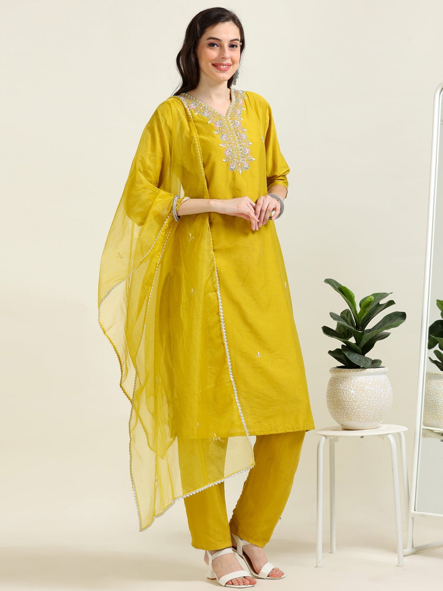 Haldi Glow – Yellow Ochre Pearl Embroidered Suit (2AA-4-C6)