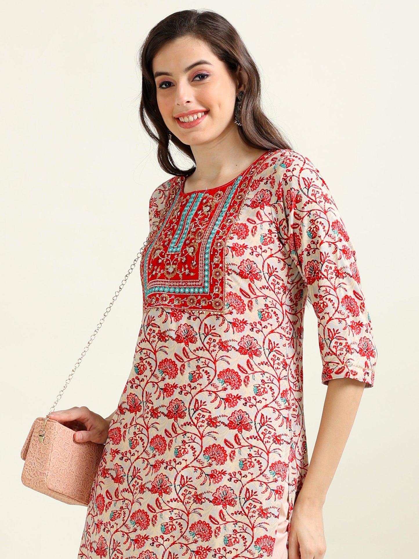Off-White & Peach Grace – Viscose-Cotton 2-Piece Set (2AA-9-B3)