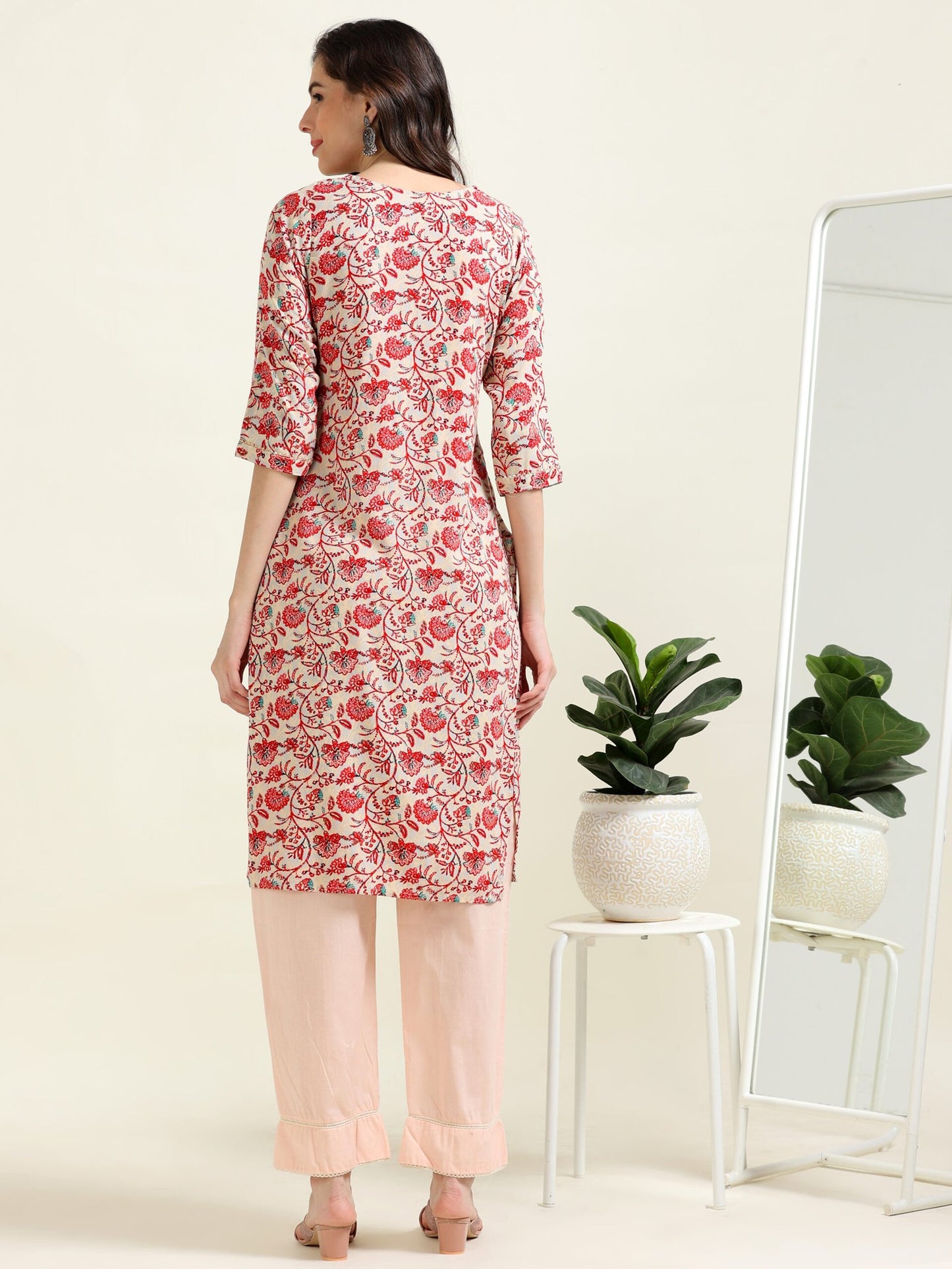 Off-White & Peach Grace – Viscose-Cotton 2-Piece Set (2AA-9-B3)