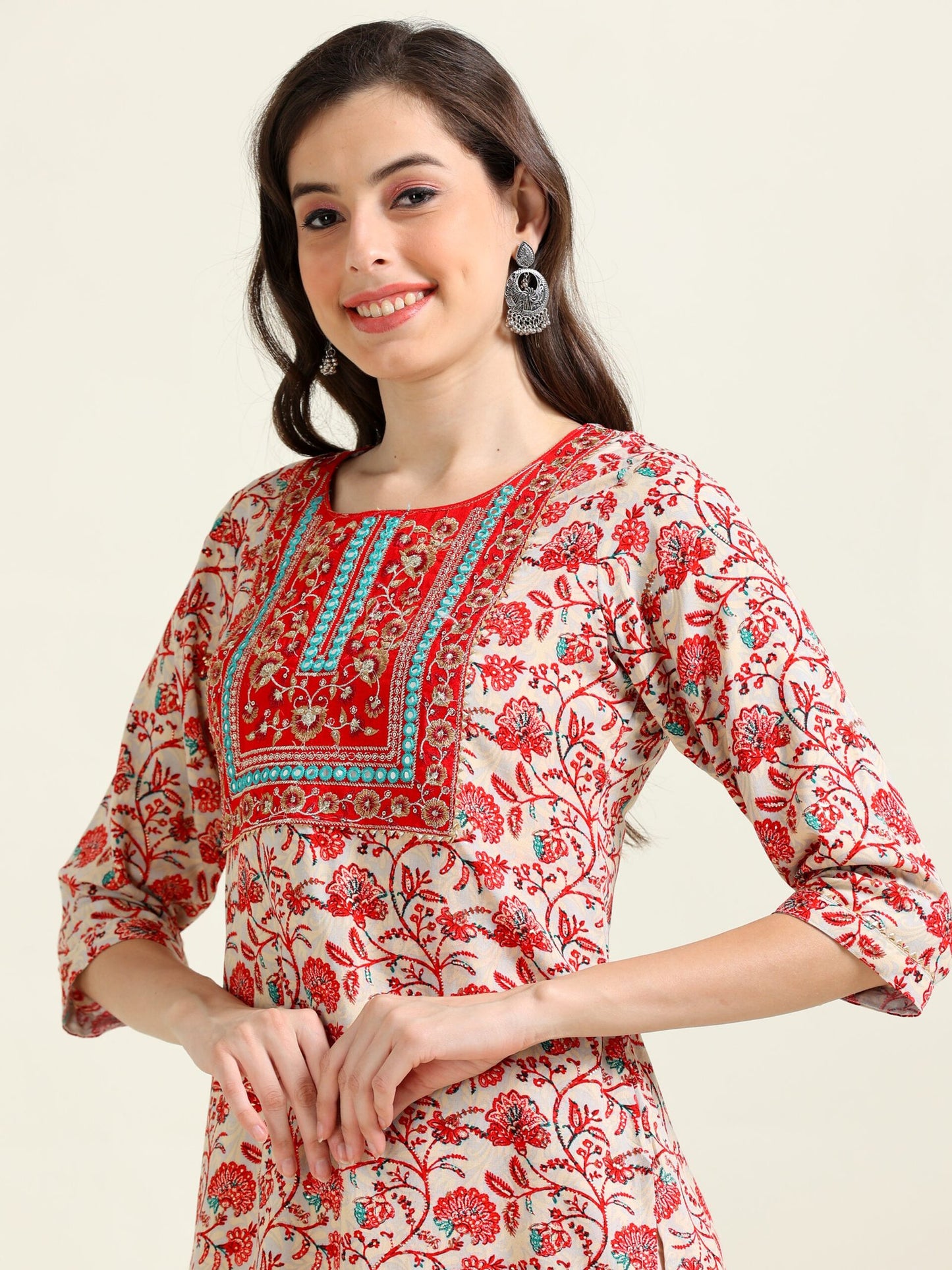 Off-White & Peach Grace – Viscose-Cotton 2-Piece Set (2AA-9-B3)