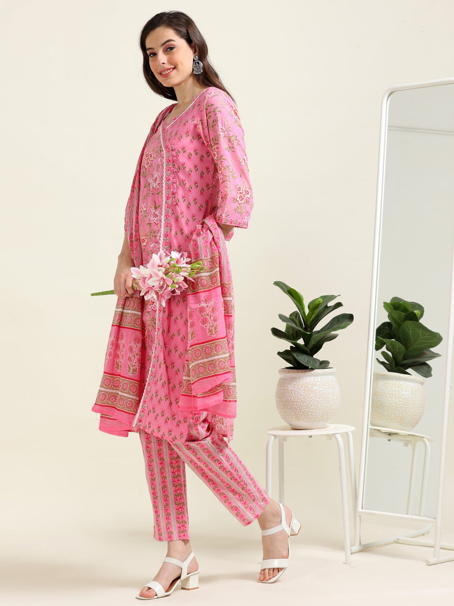 Pink Barbie Bliss – Embroidered Cotton 3-Piece Set (2DF-2-C1)