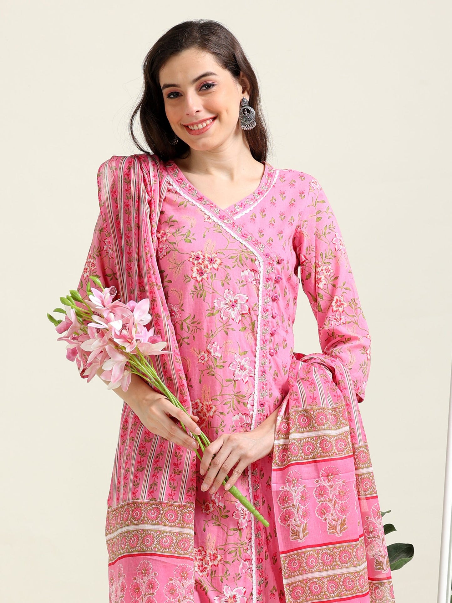 Pink Barbie Bliss – Embroidered Cotton 3-Piece Set (2DF-2-C1)