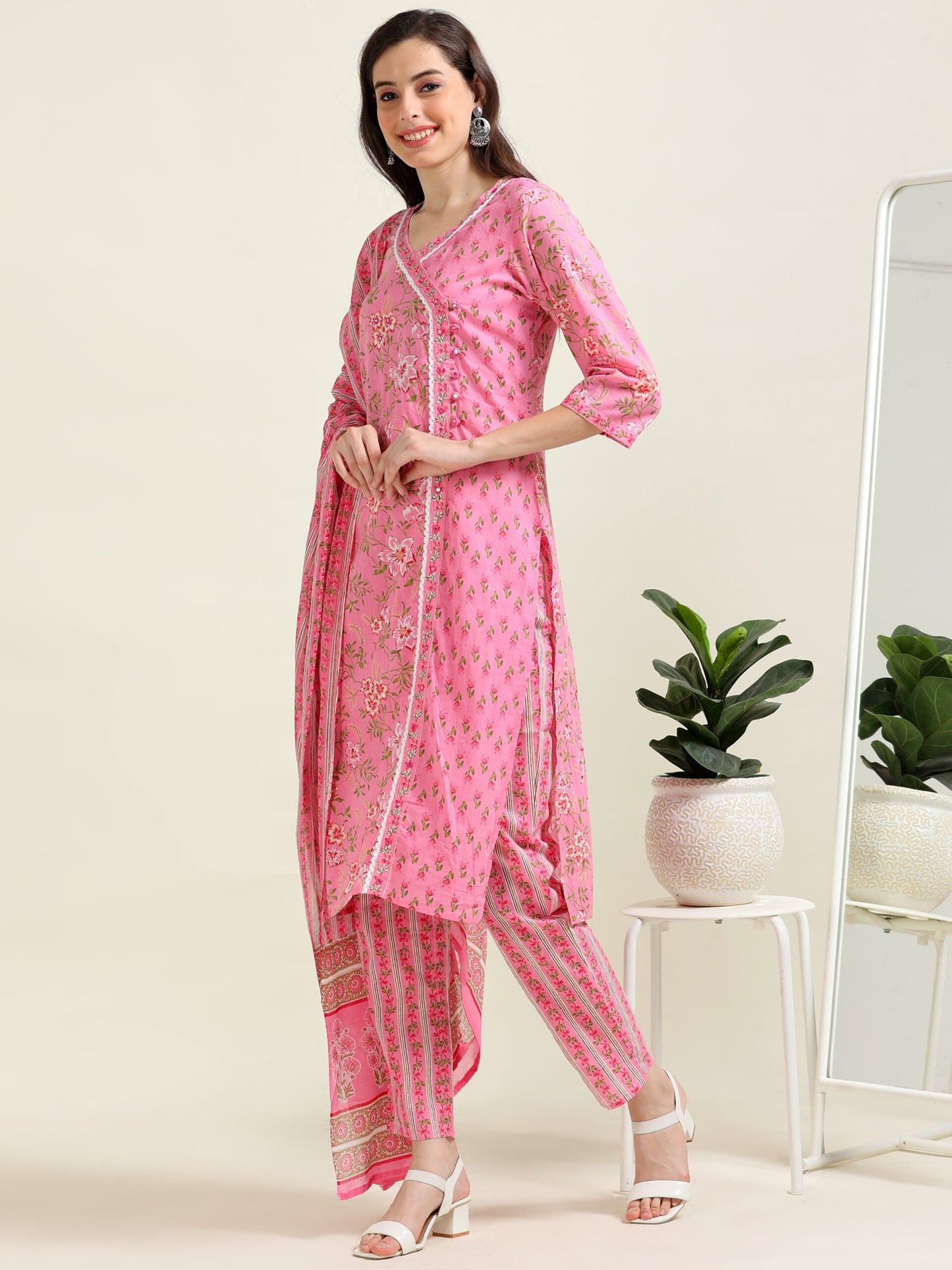 Pink Barbie Bliss – Embroidered Cotton 3-Piece Set (2DF-2-C1)