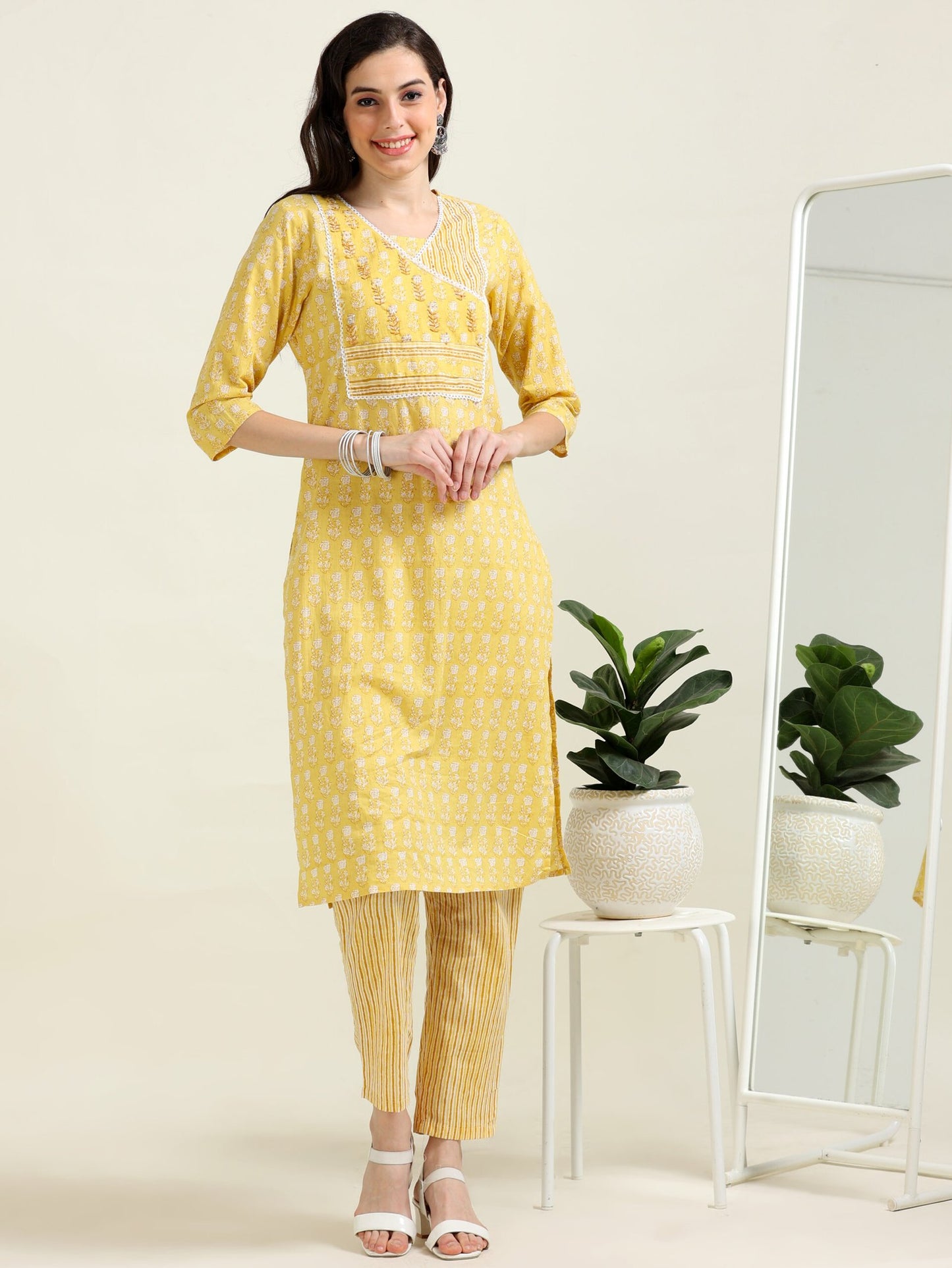 Lemon Yellow Radiance – Embroidered Cotton 3-Piece Set (2DF-4-C2)