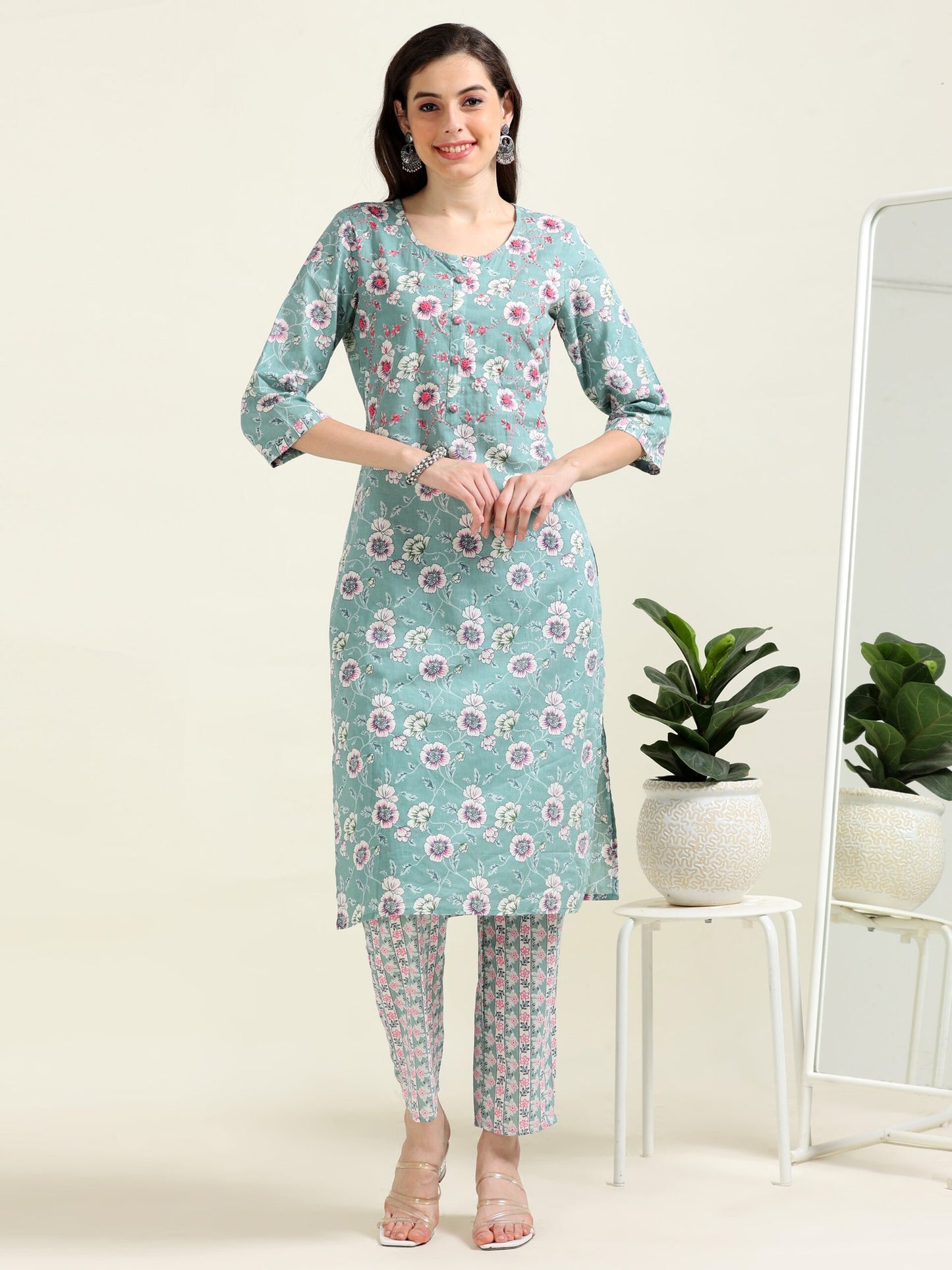 Sea Green Summer Glow – Handworked Cotton 3-Piece Set (2DF-6-C3)