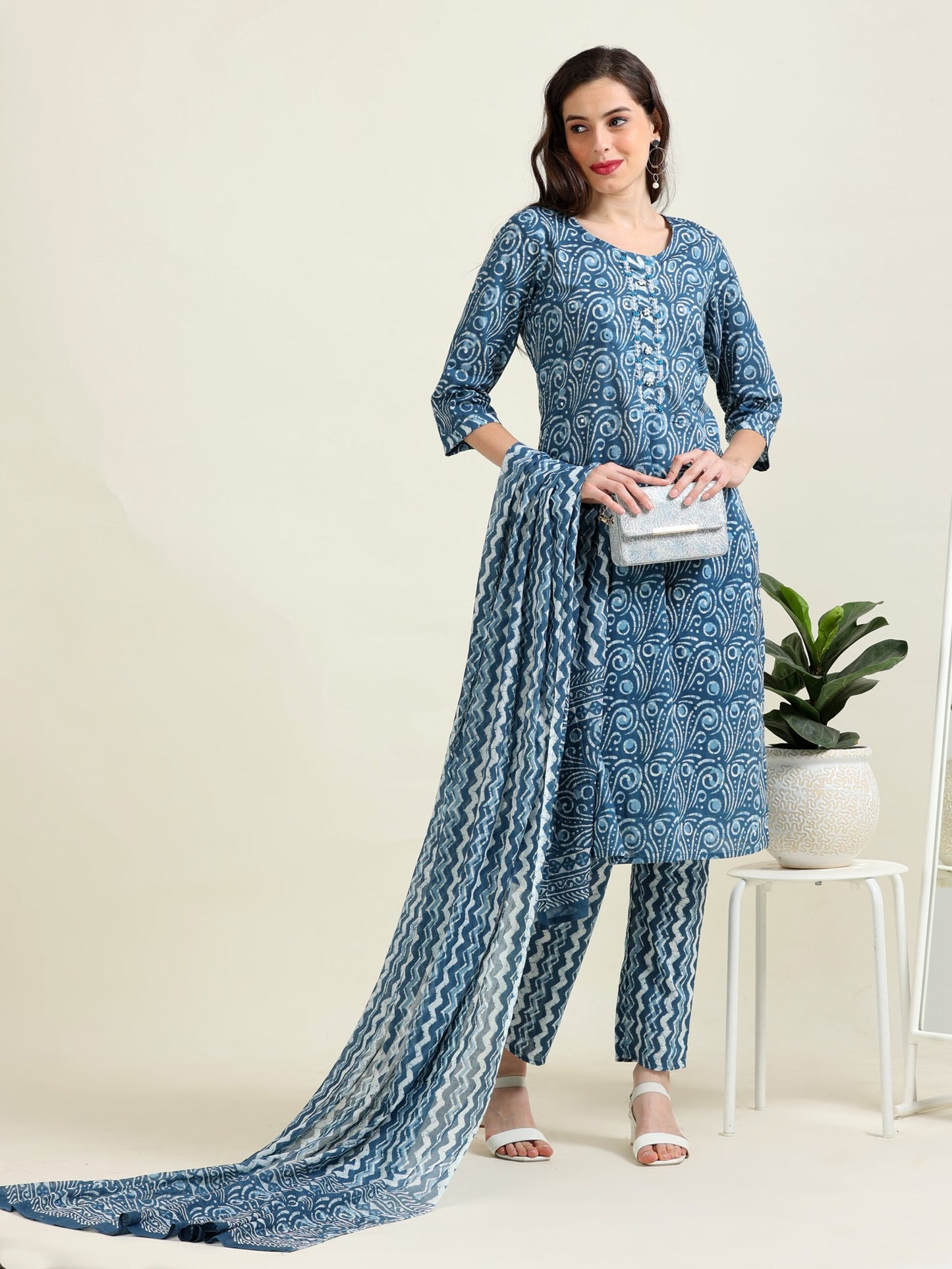 Indigo Harmony – Timeless Handworked Cotton 3 piece set (2DF-6-C7)