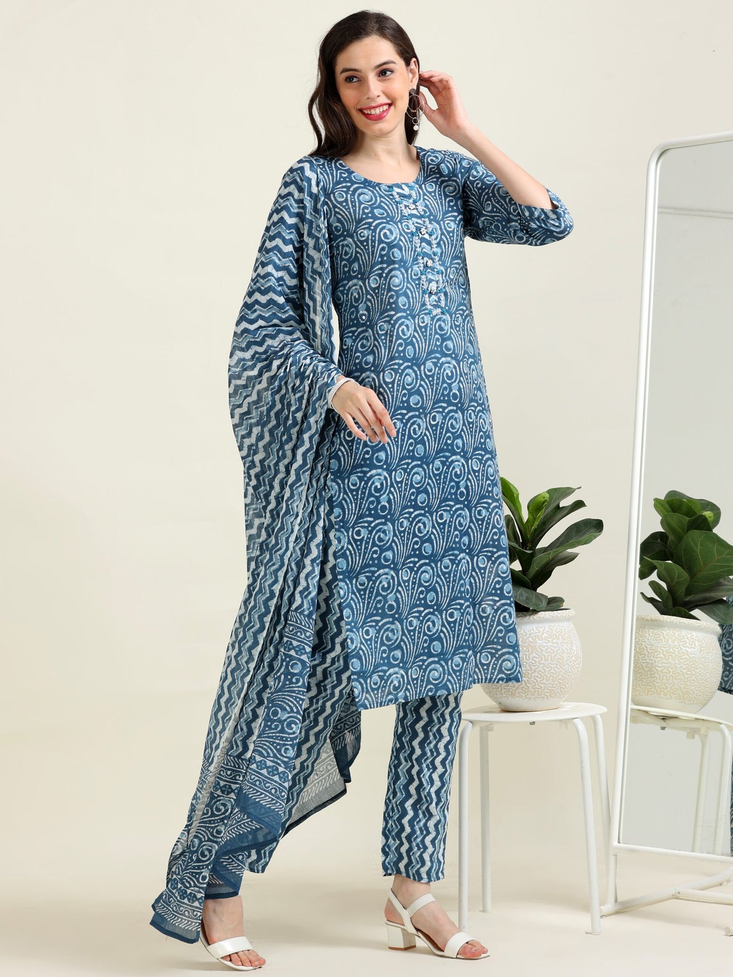 Indigo Harmony – Timeless Handworked Cotton 3 piece set (2DF-6-C7)