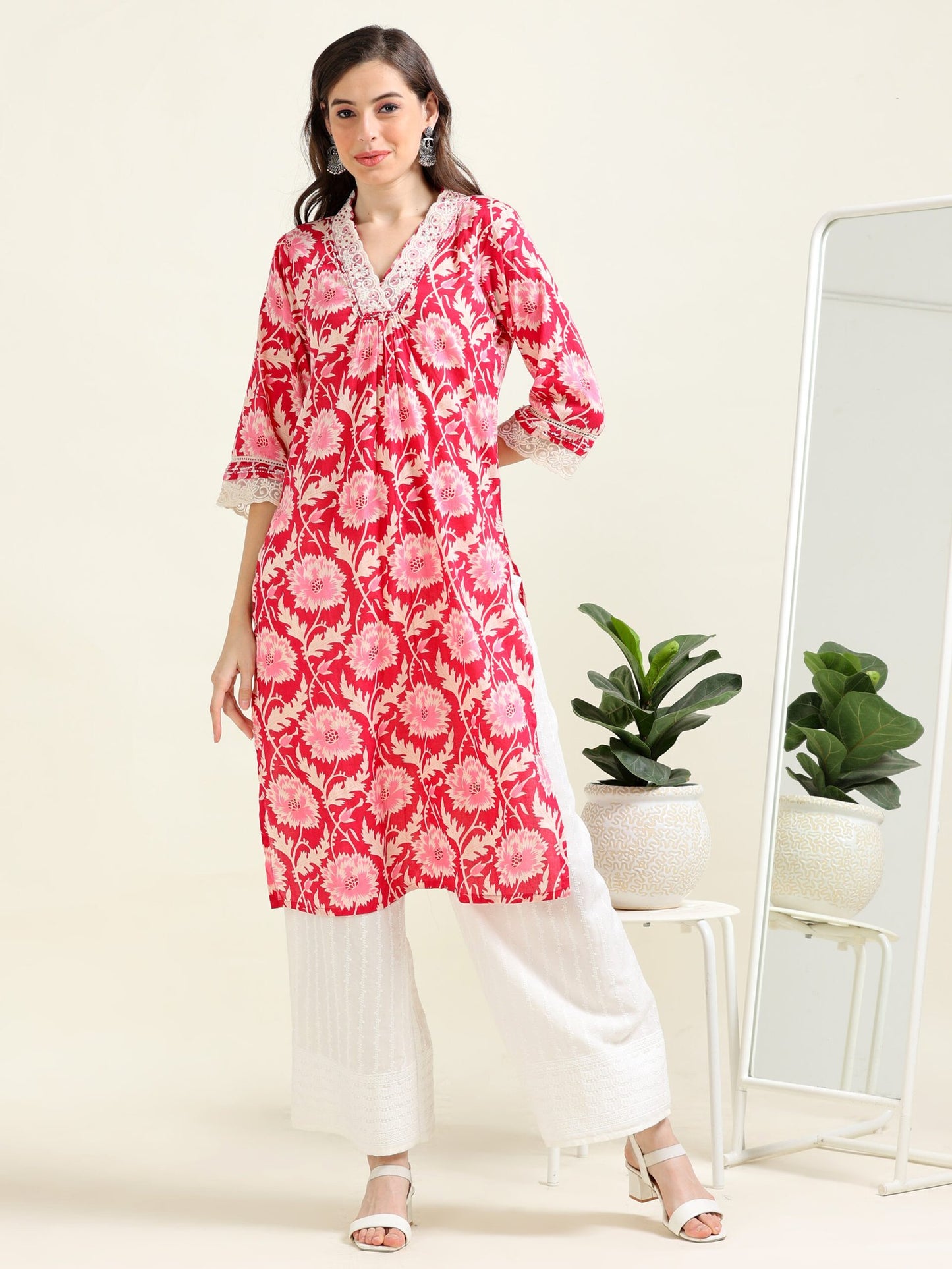 Cherry Pearl Glow – Mul Cotton & Palazzo Set (2FW-2-B2)