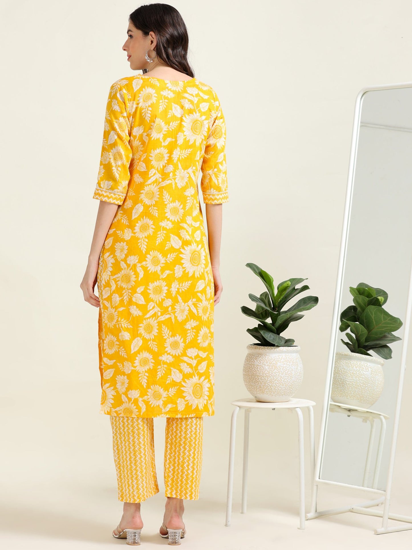Yellow Lace Delight – Cotton 2-Piece Kurti Set (2FW-4-B6)