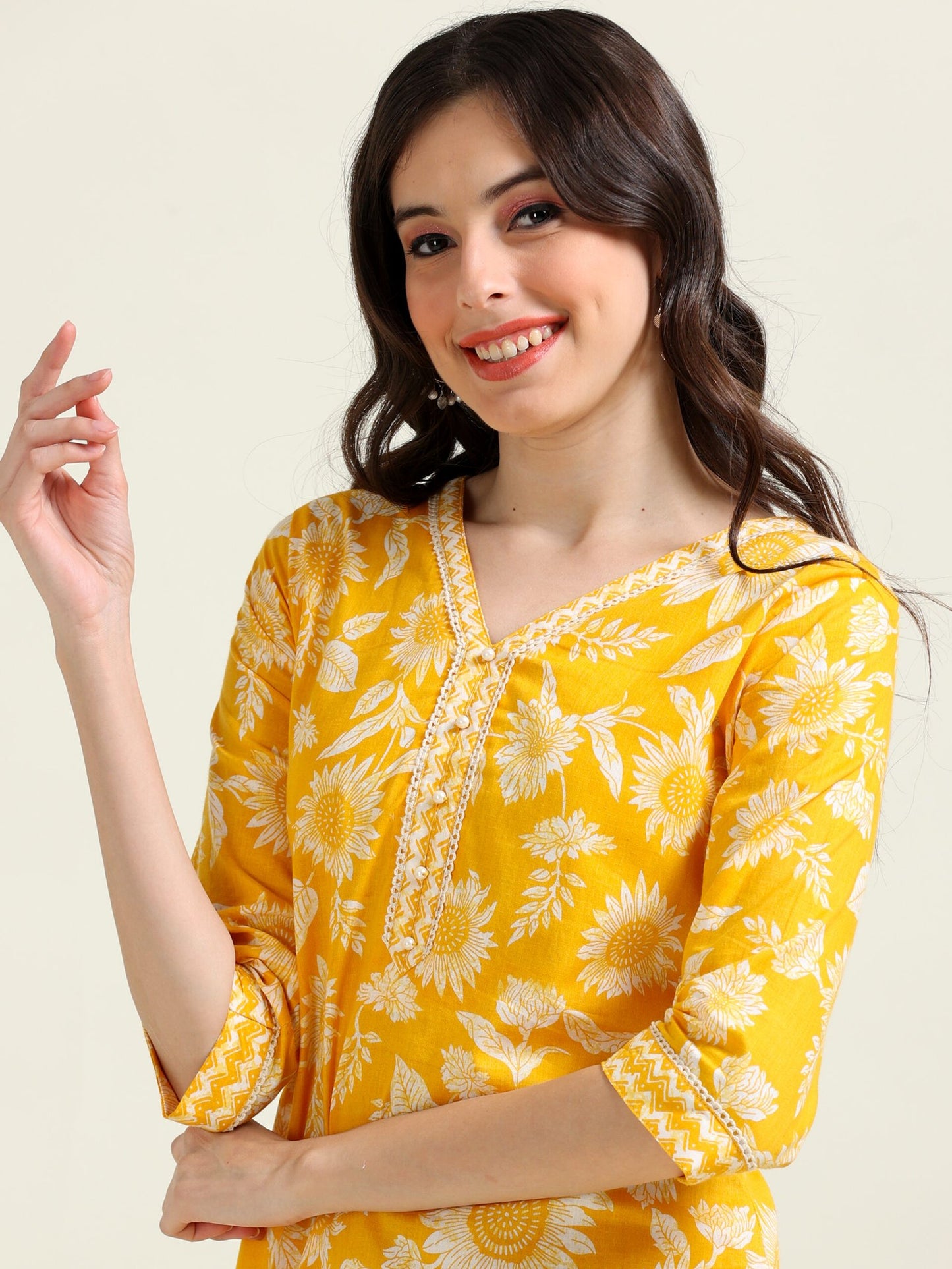 Yellow Lace Delight – Cotton 2-Piece Kurti Set (2FW-4-B6)