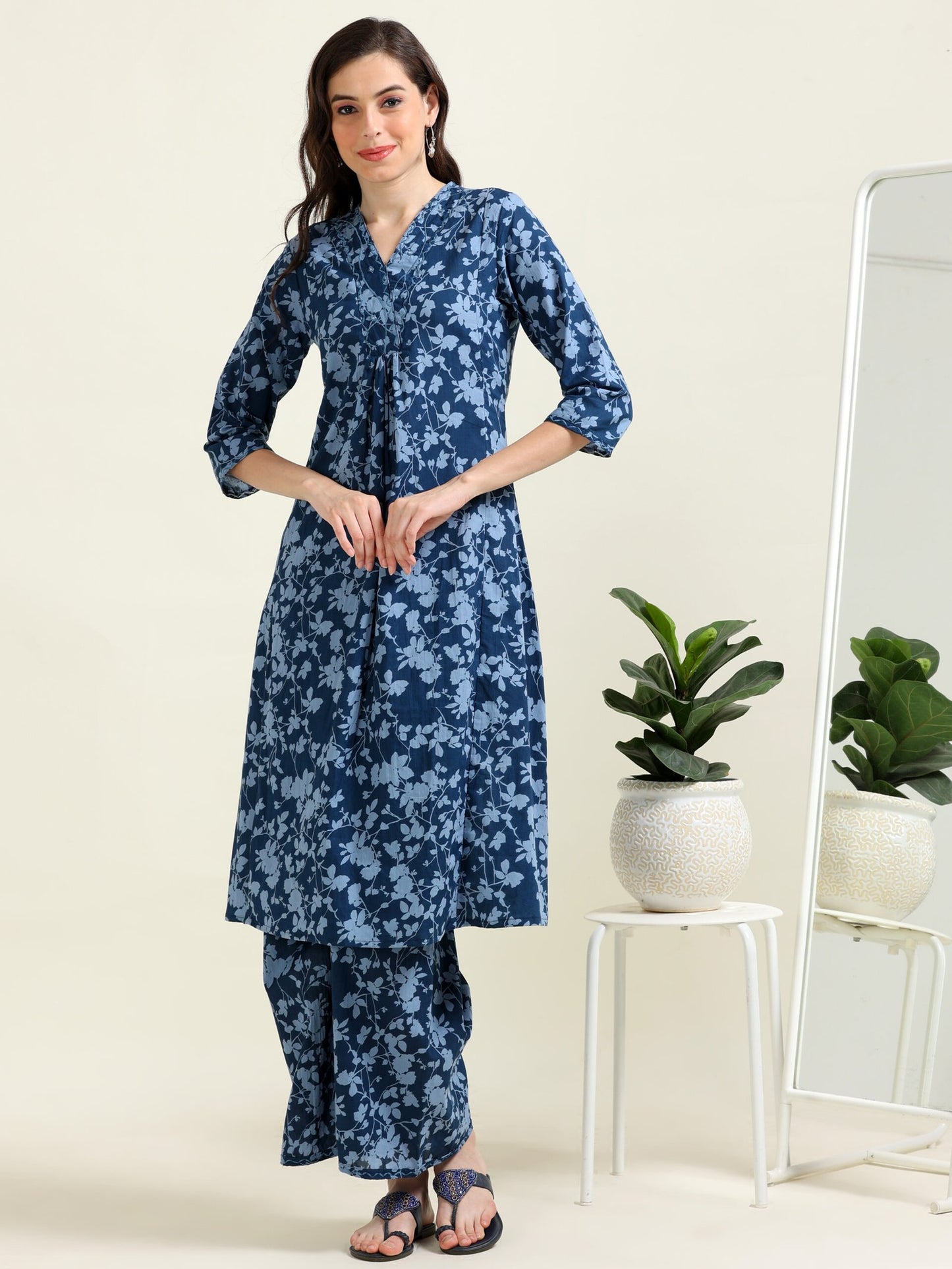 Navy Mirror Glow – Cotton A-Line Co-ord Set (2FW-6-B4)