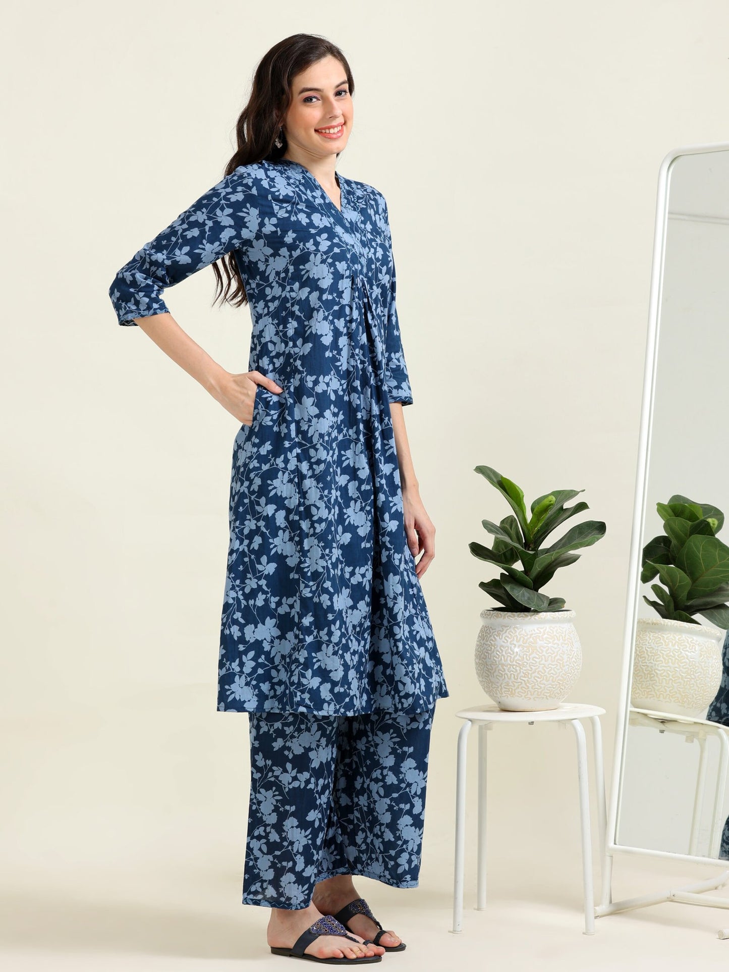 Navy Mirror Glow – Cotton A-Line Co-ord Set (2FW-6-B4)