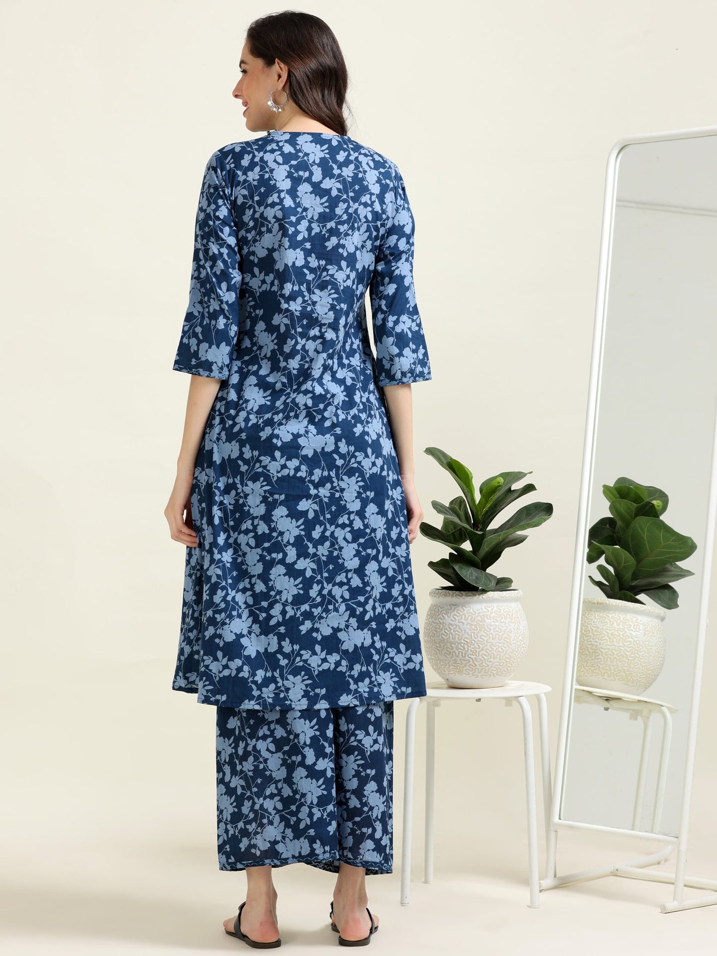 Navy Mirror Glow – Cotton A-Line Co-ord Set (2FW-6-B4)