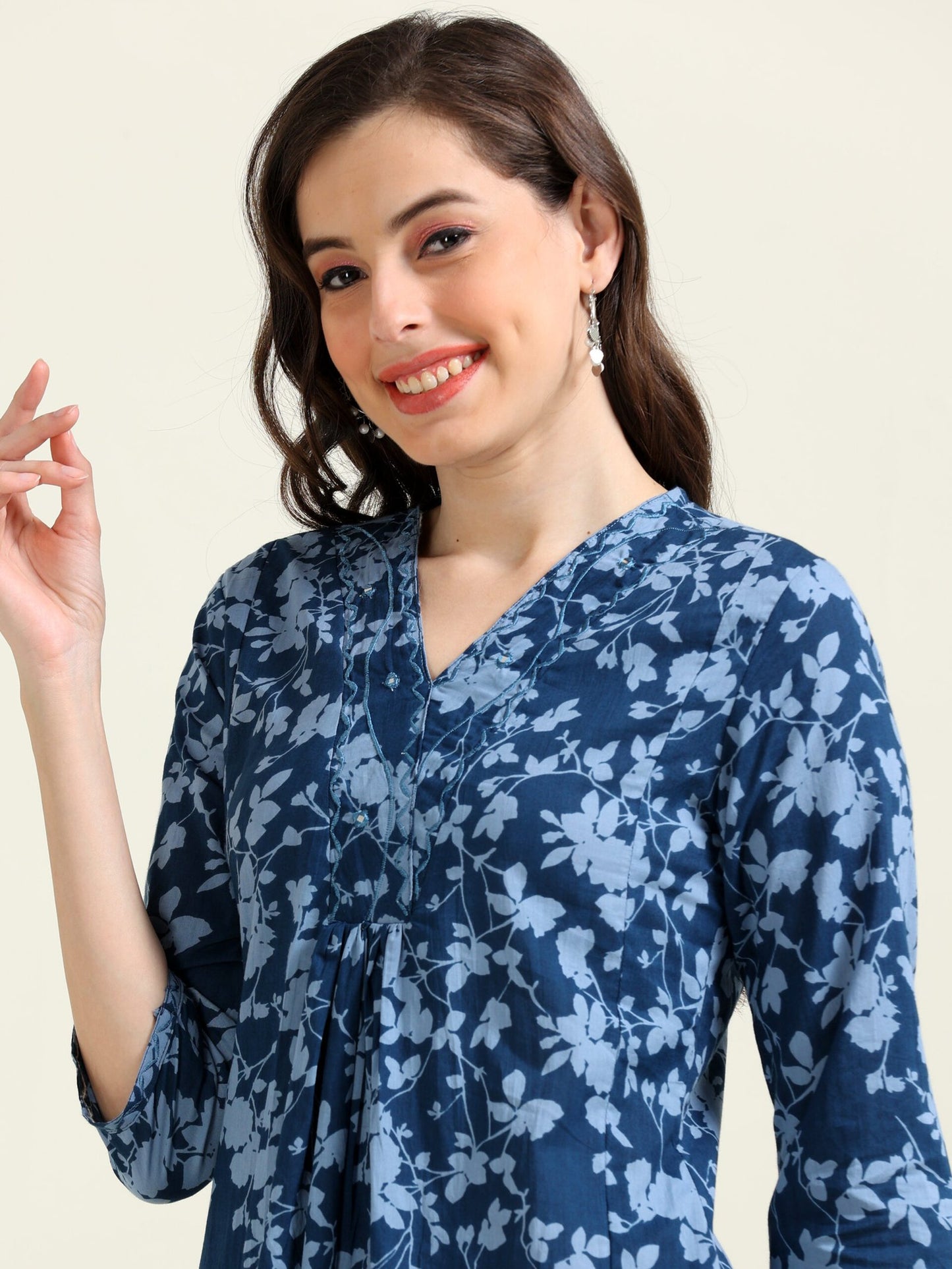 Navy Mirror Glow – Cotton A-Line Co-ord Set (2FW-6-B4)