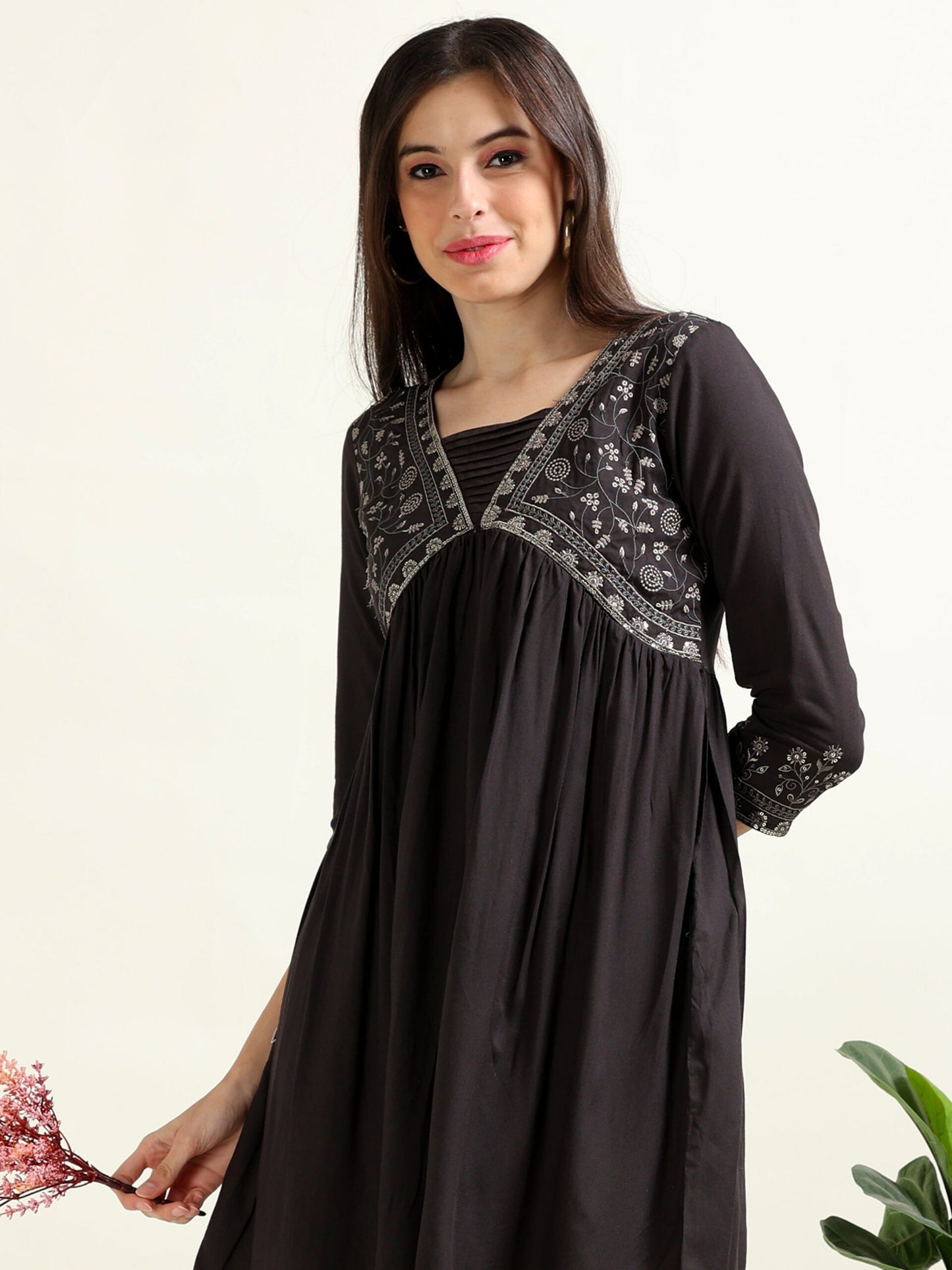 Black Chic Cocktail – Indo-Western Cotton Blend Dress- (2PS-0-A8)