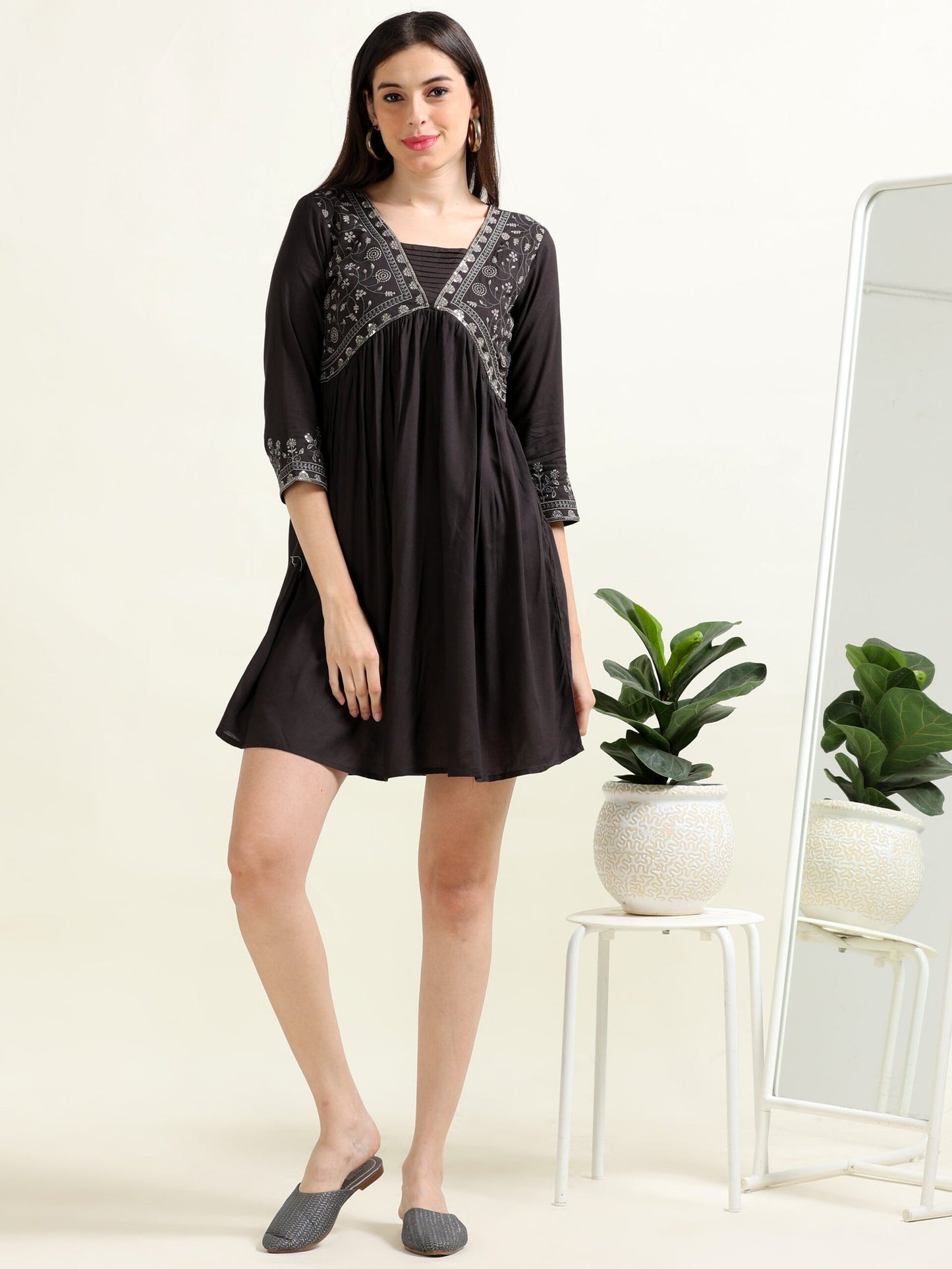 Black Chic Cocktail – Indo-Western Cotton Blend Dress- (2PS-0-A8)