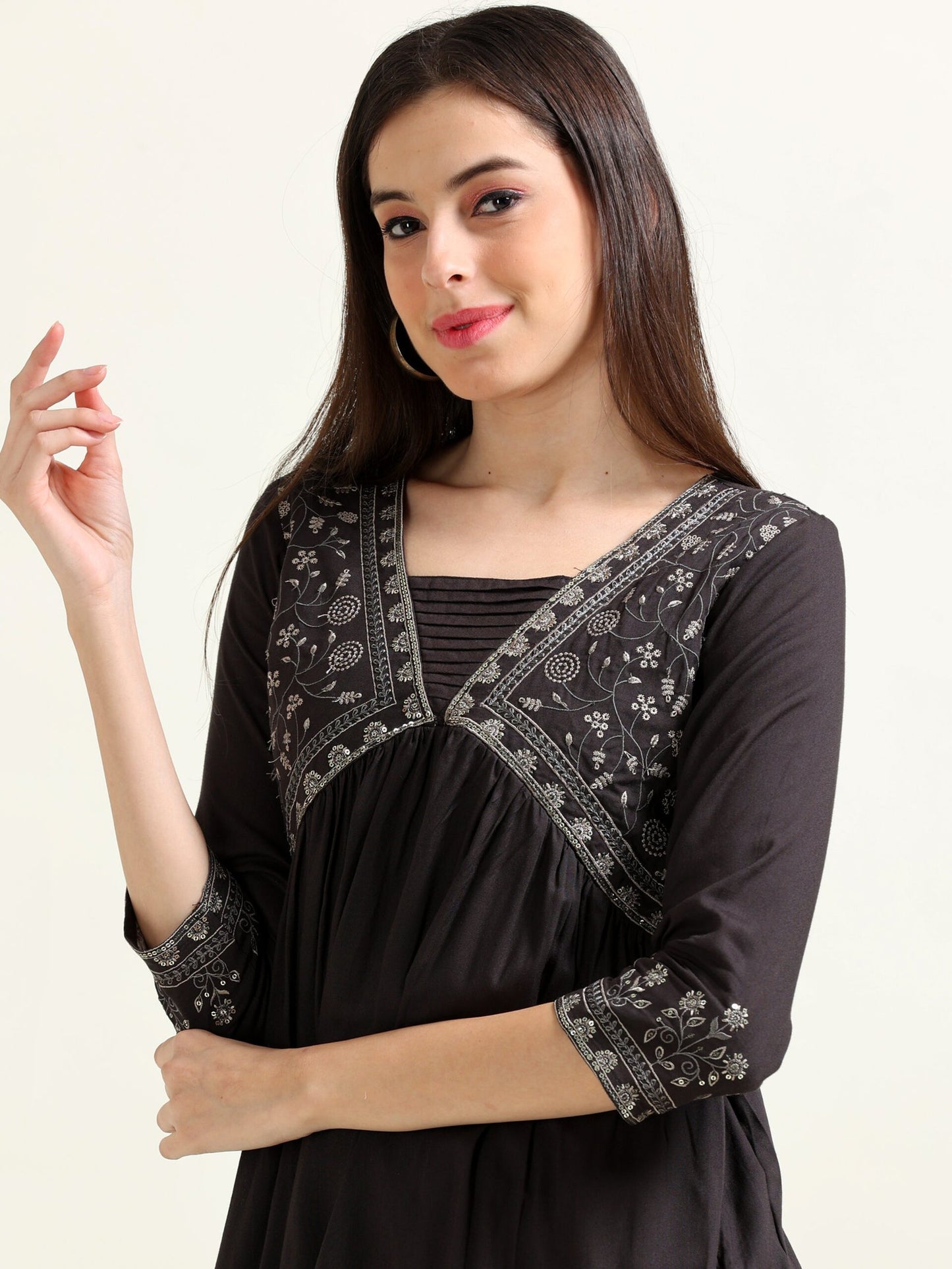 Black Chic Cocktail – Indo-Western Cotton Blend Dress- (2PS-0-A8)