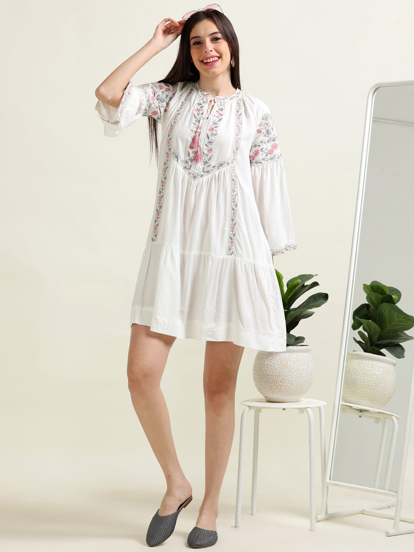 White Elegance – String Detail Indo-Western Dress (2PS-9-A5)
