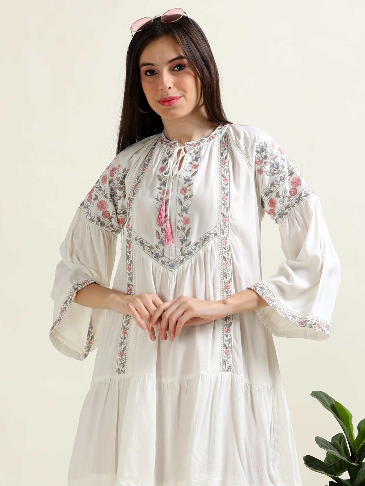 White Elegance – String Detail Indo-Western Dress (2PS-9-A5)