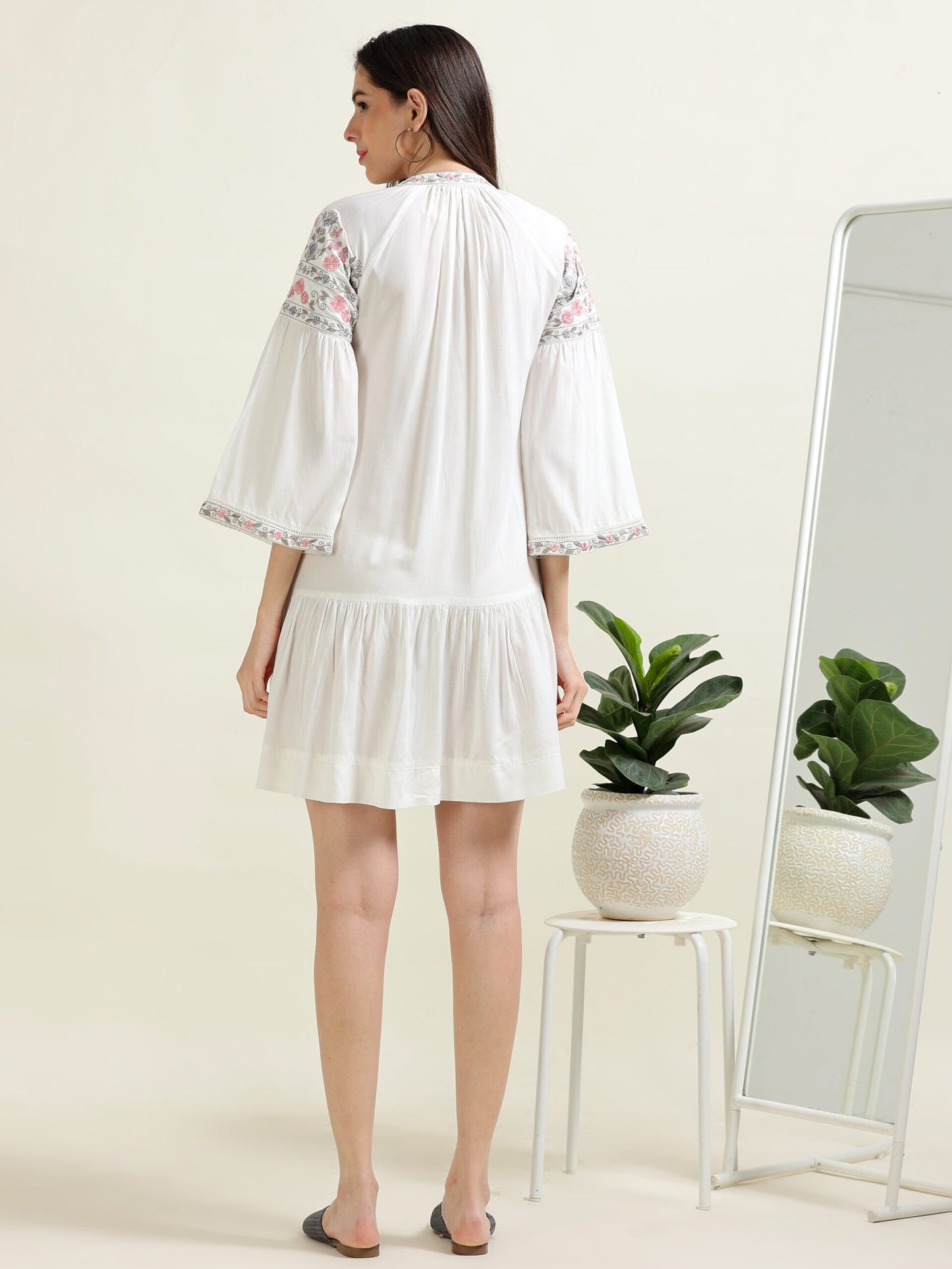 White Elegance – String Detail Indo-Western Dress (2PS-9-A5)