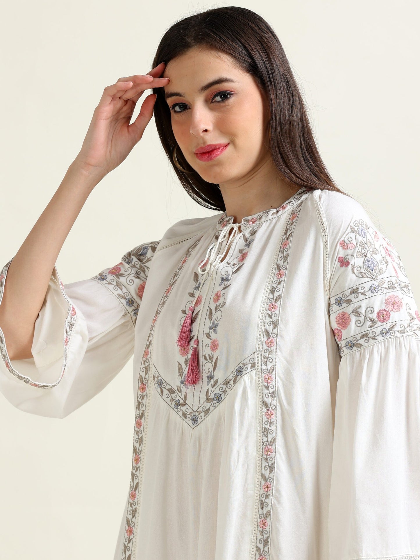 White Elegance – String Detail Indo-Western Dress (2PS-9-A5)