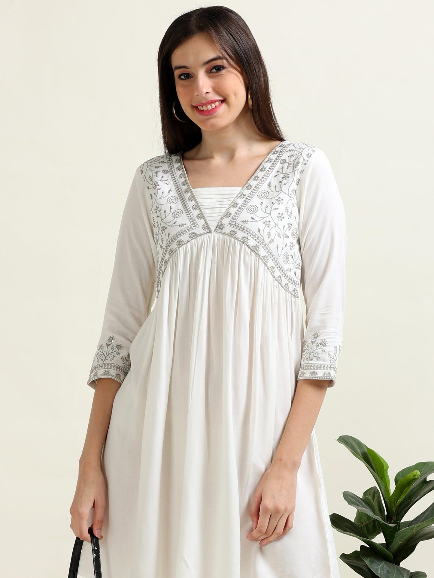 White Brunch Belle – Alia Yoke Cotton Blend Dress (2PS-9-A7)