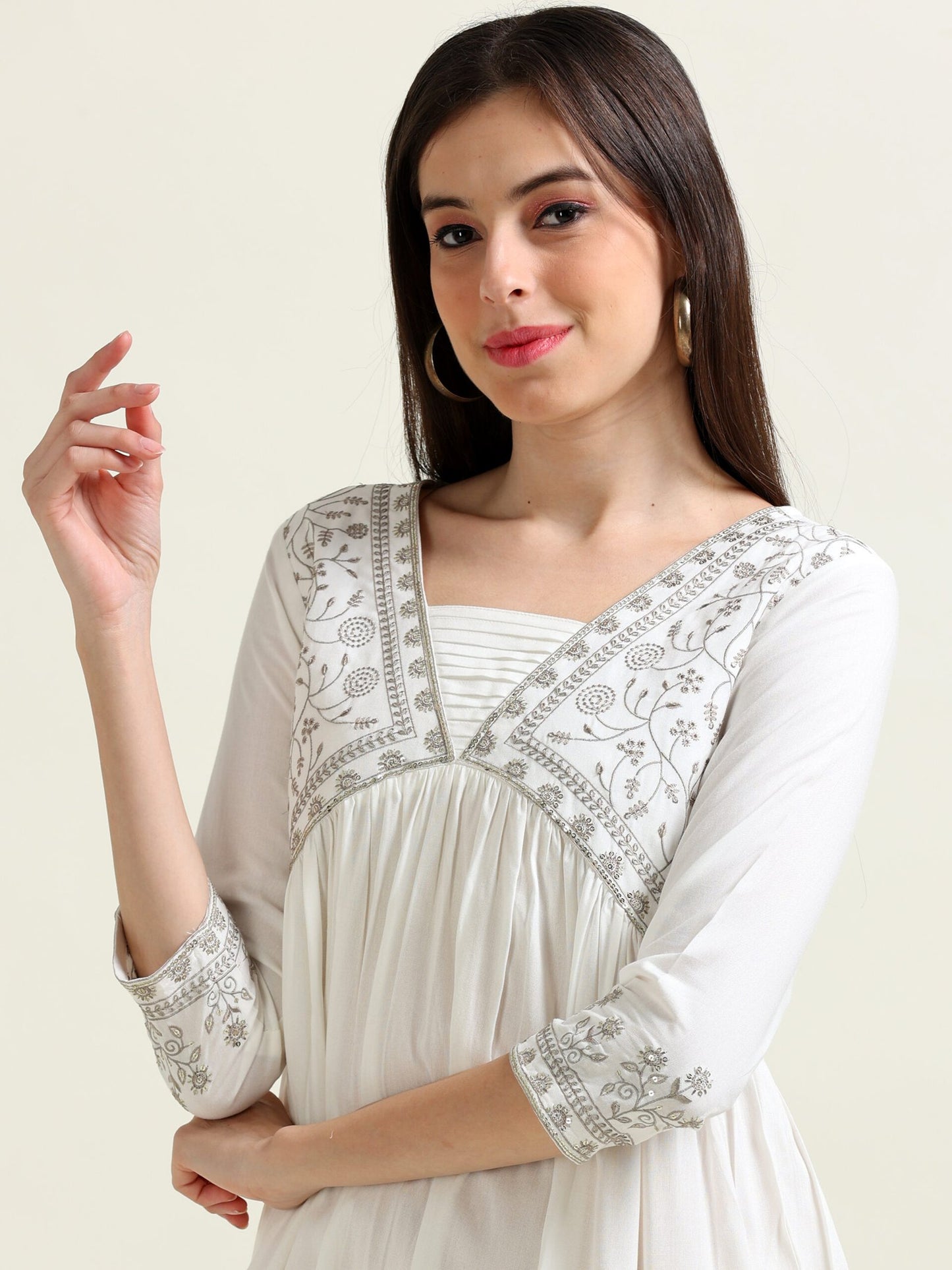 White Brunch Belle – Alia Yoke Cotton Blend Dress (2PS-9-A7)