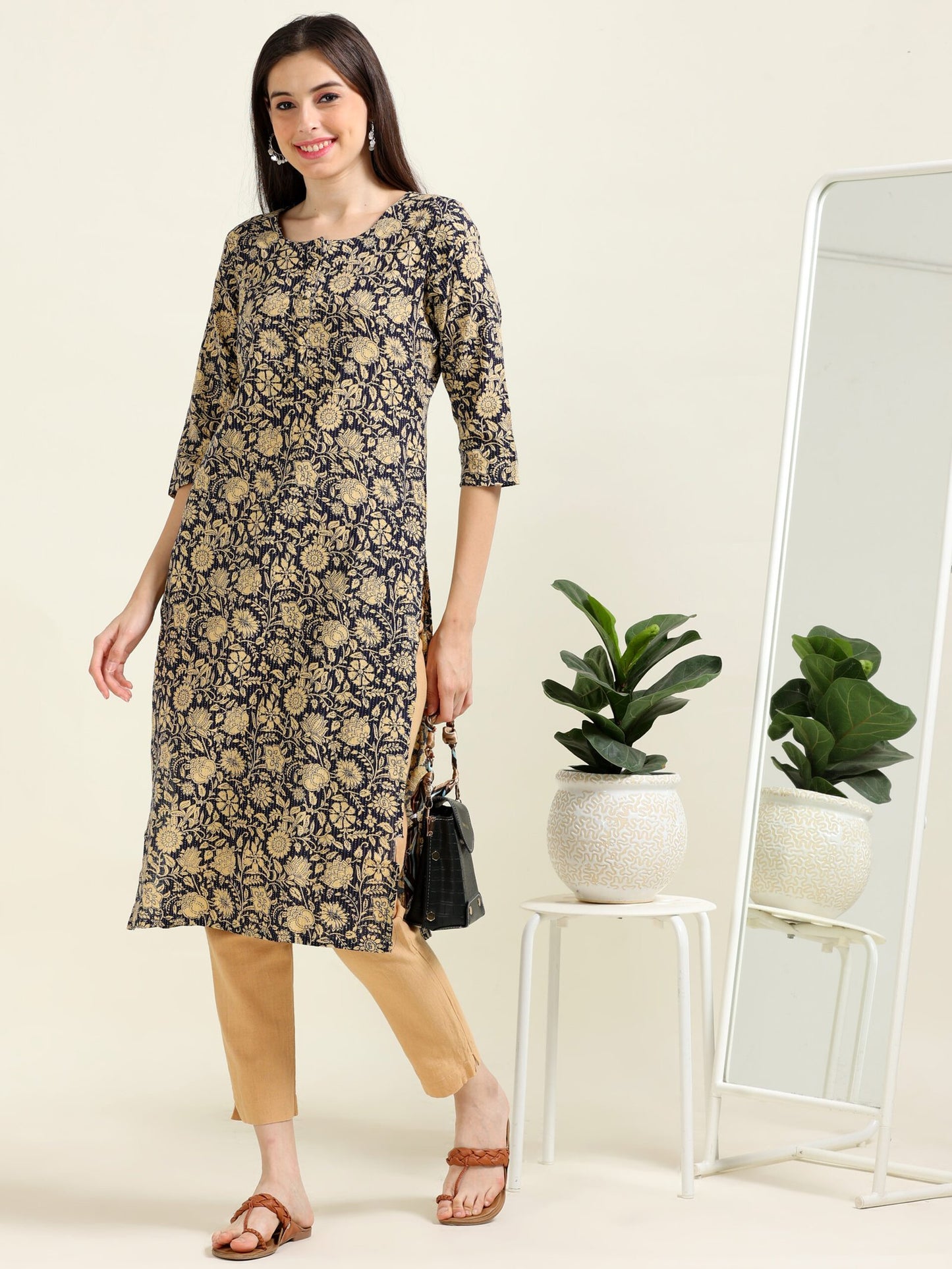 Navy Print Breeze – Cotton Straight Kurti (2TP-0-A9)