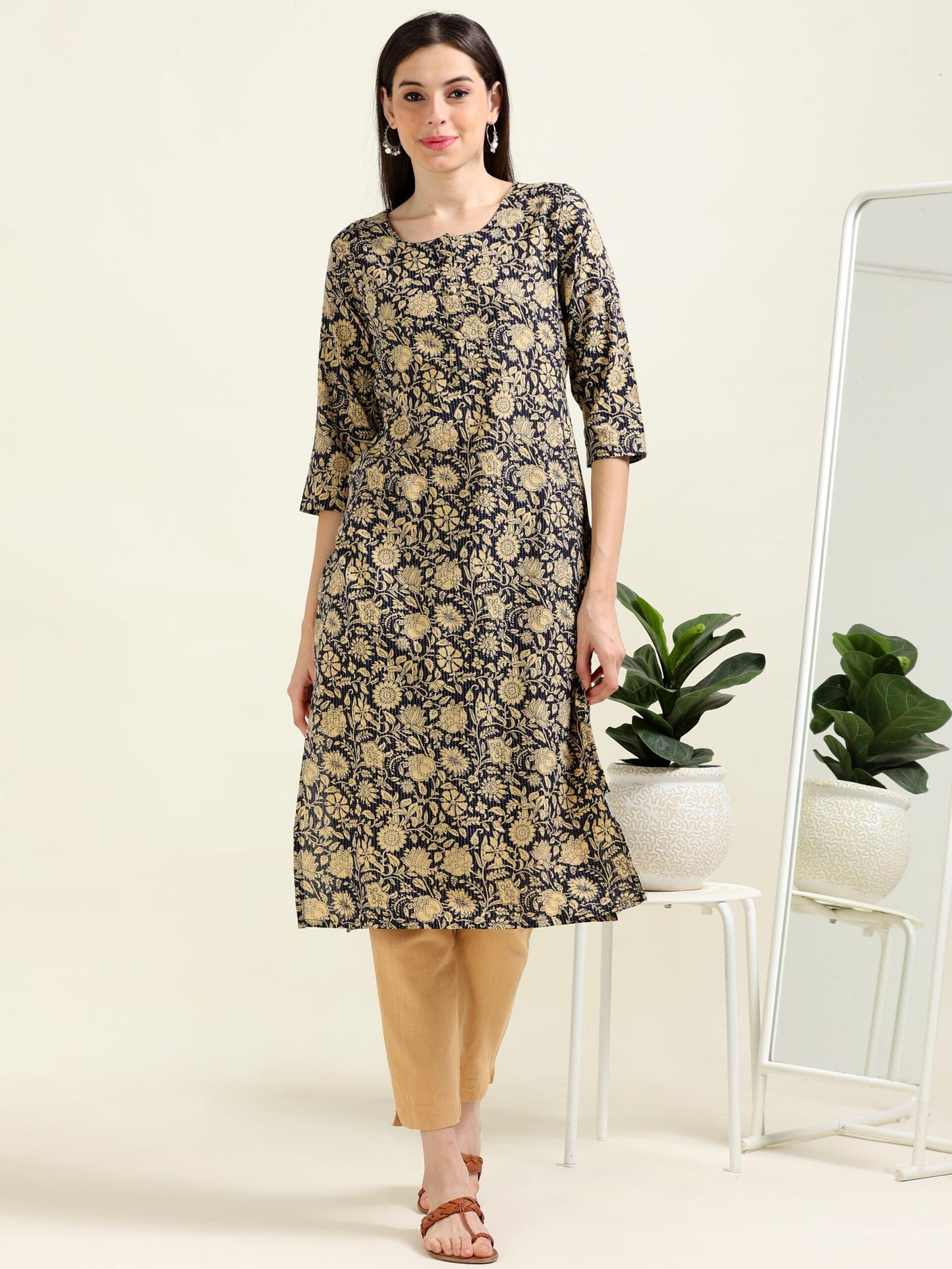 Navy Print Breeze – Cotton Straight Kurti (2TP-0-A9)