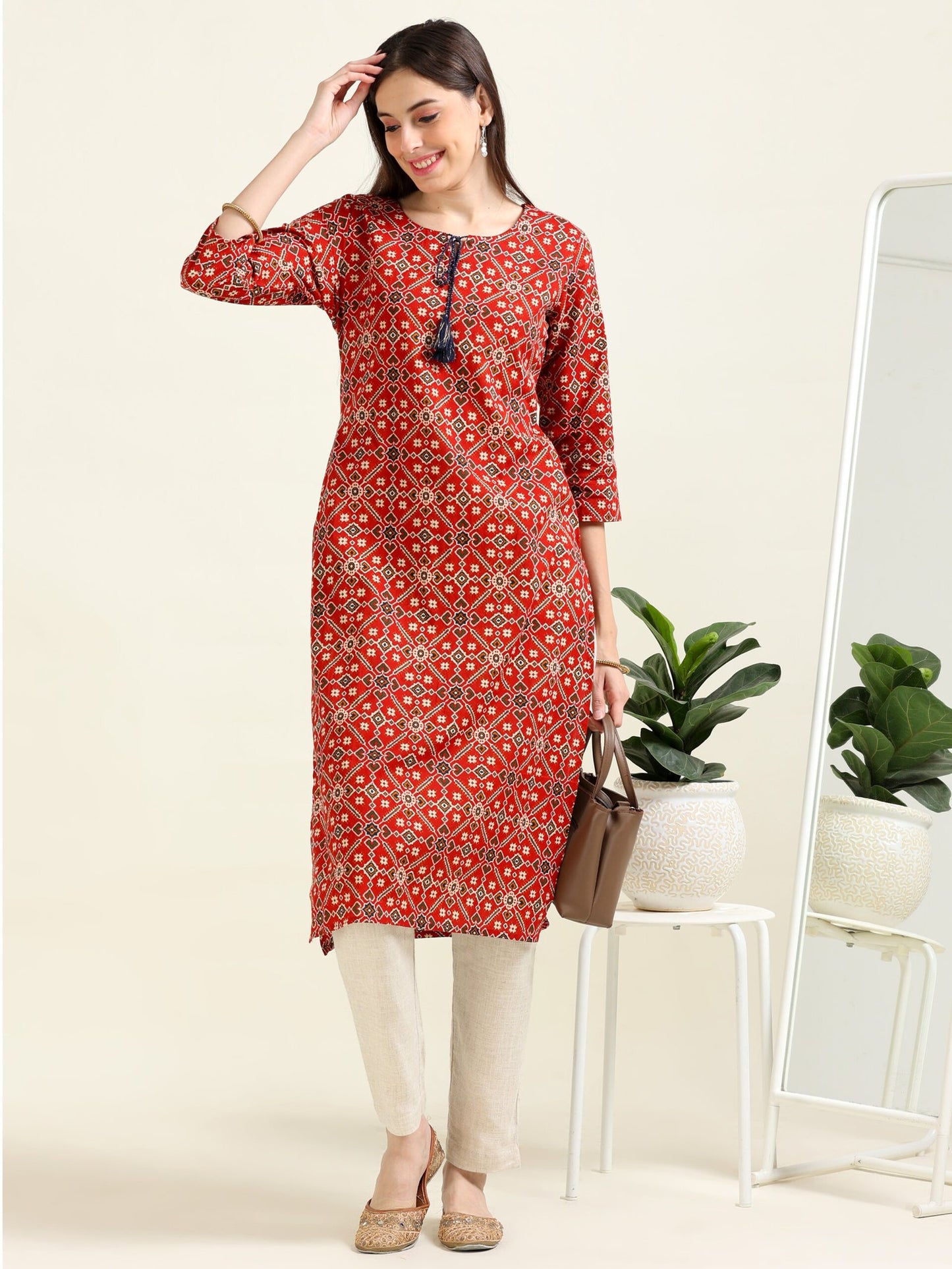 Maroon Printed Elegance – Cotton Straight Kurti (2TP-2-A2)