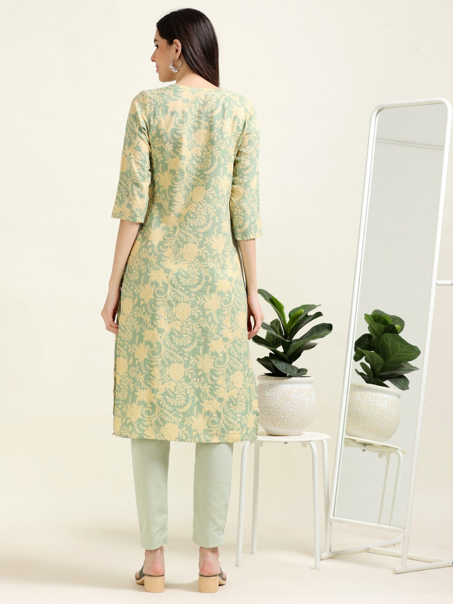 Sea Green Printed Bliss – Cotton Straight Kurti (2TP-5-A8)