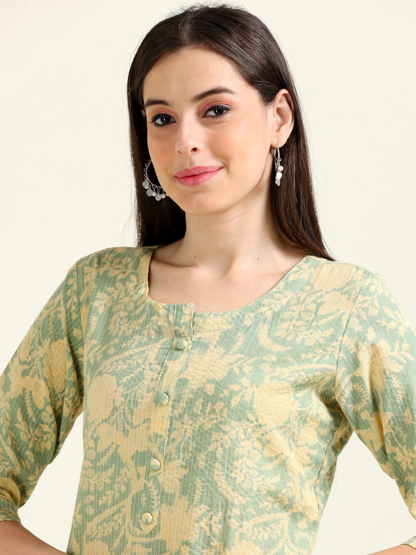 Sea Green Printed Bliss – Cotton Straight Kurti (2TP-5-A8)