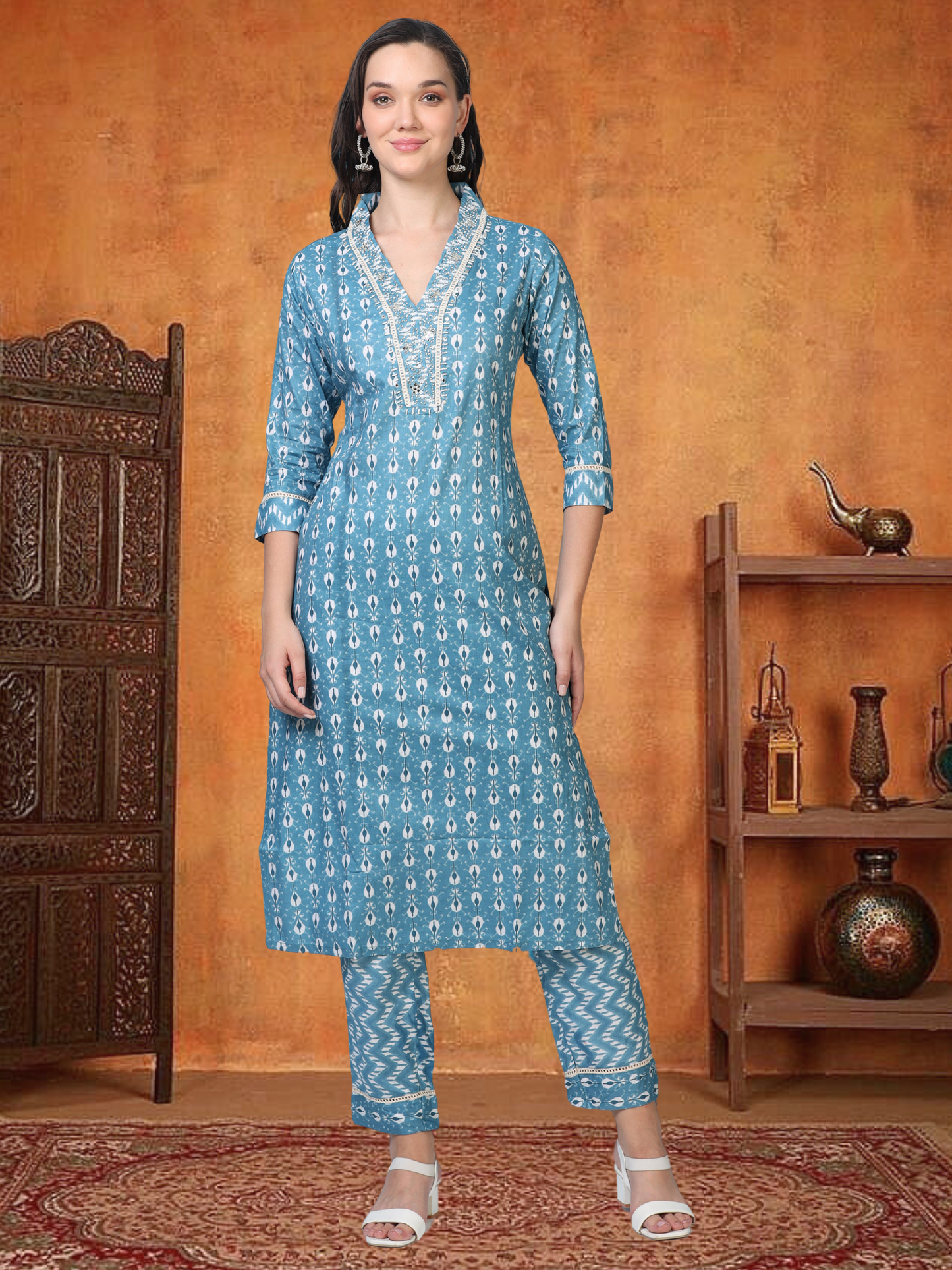 Midnight Hustle – Indigo Blue Embroidered 3-Piece Cotton Set (2DF-6-C12)