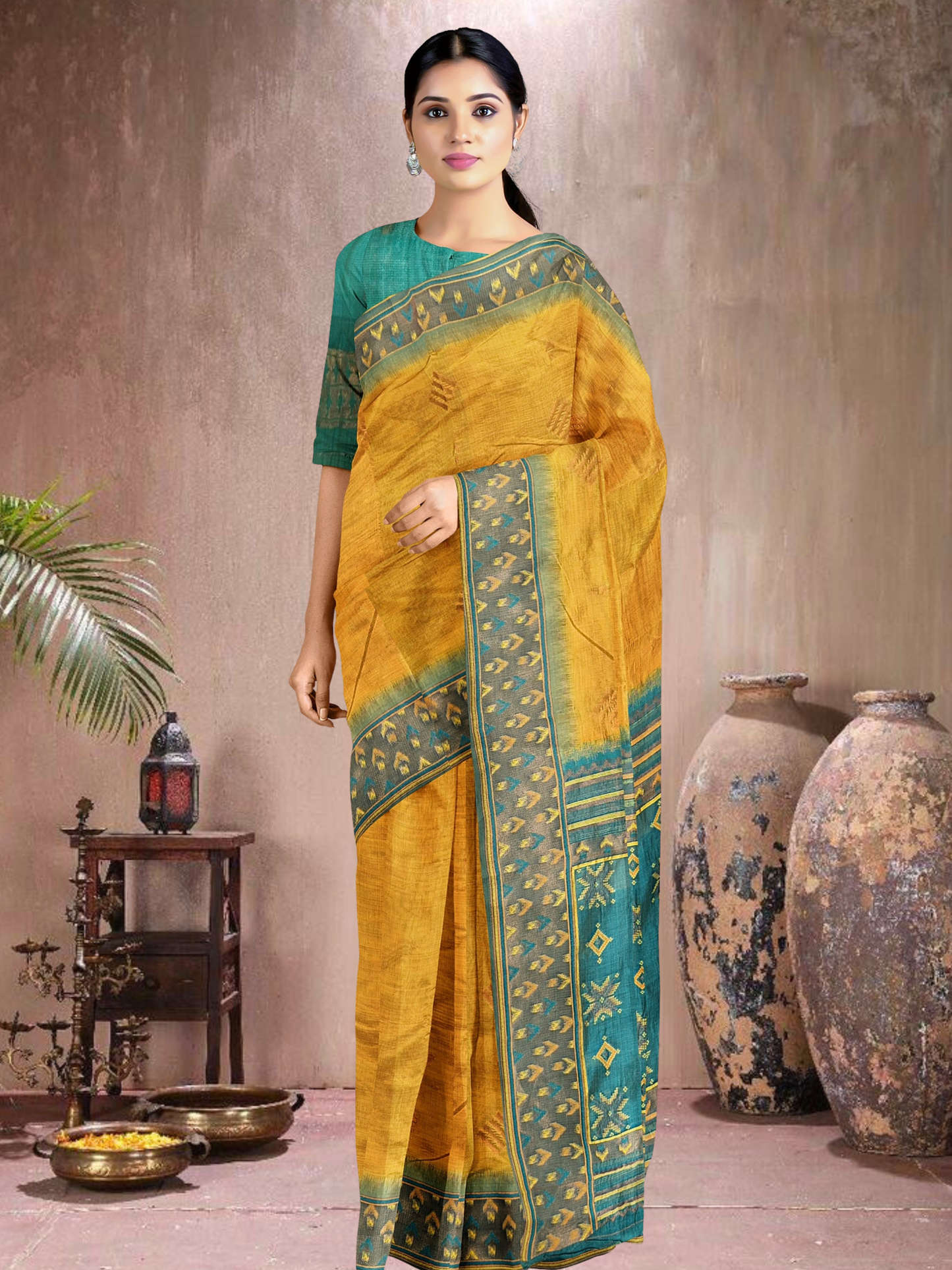 Mustard Meadow Cotton Blend Saree (MU-RM-514005-1)