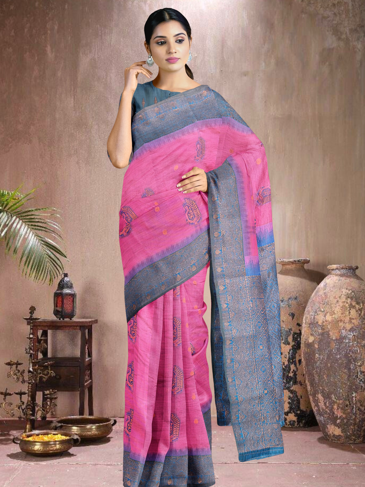 Blush Bloom Cotton Blend Saree (PI-BL-514005-3)